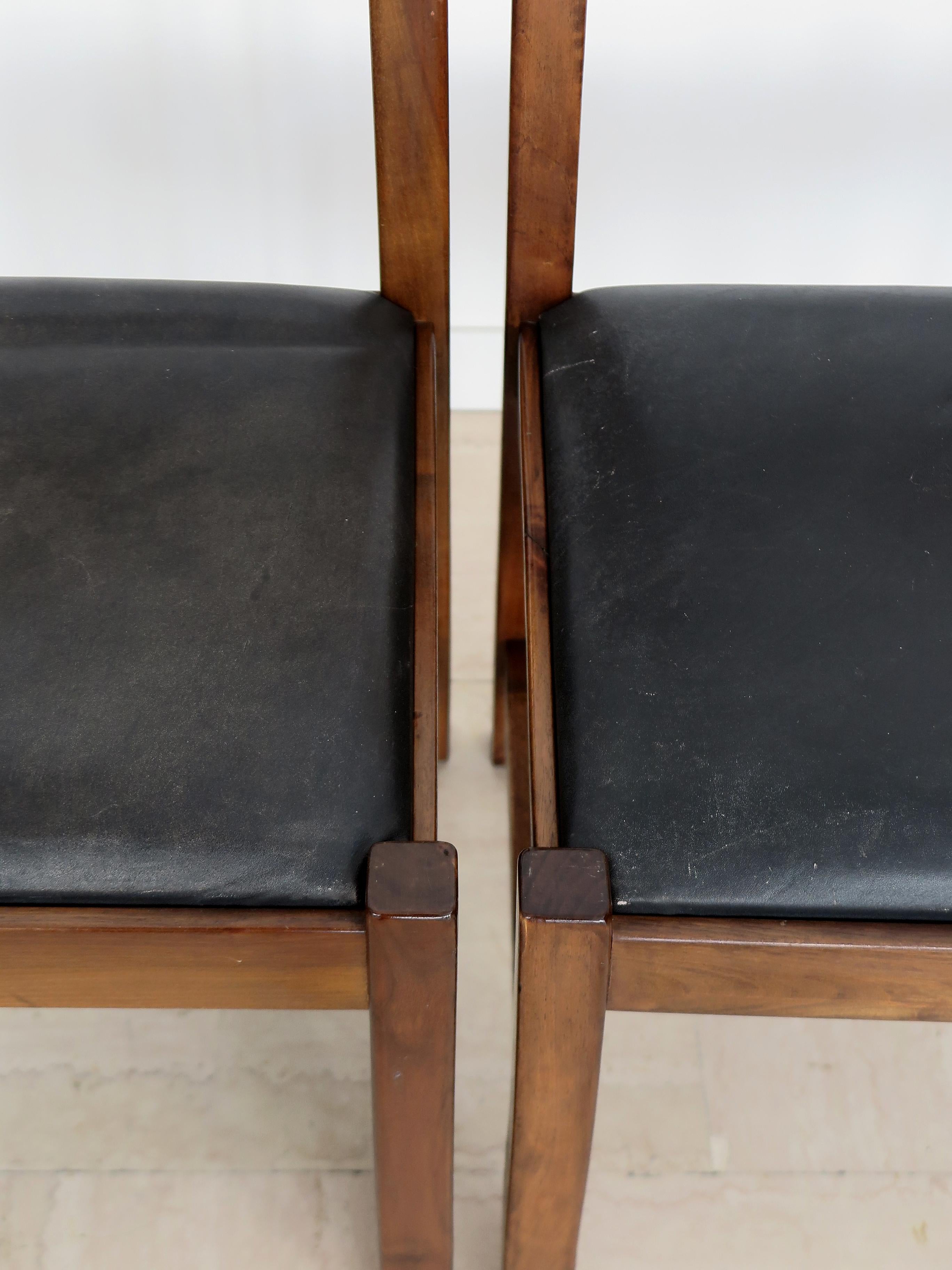 G. Michelucci for Poltronova Italian Midcentury Wood Leather Dining Chairs 1960s For Sale 9
