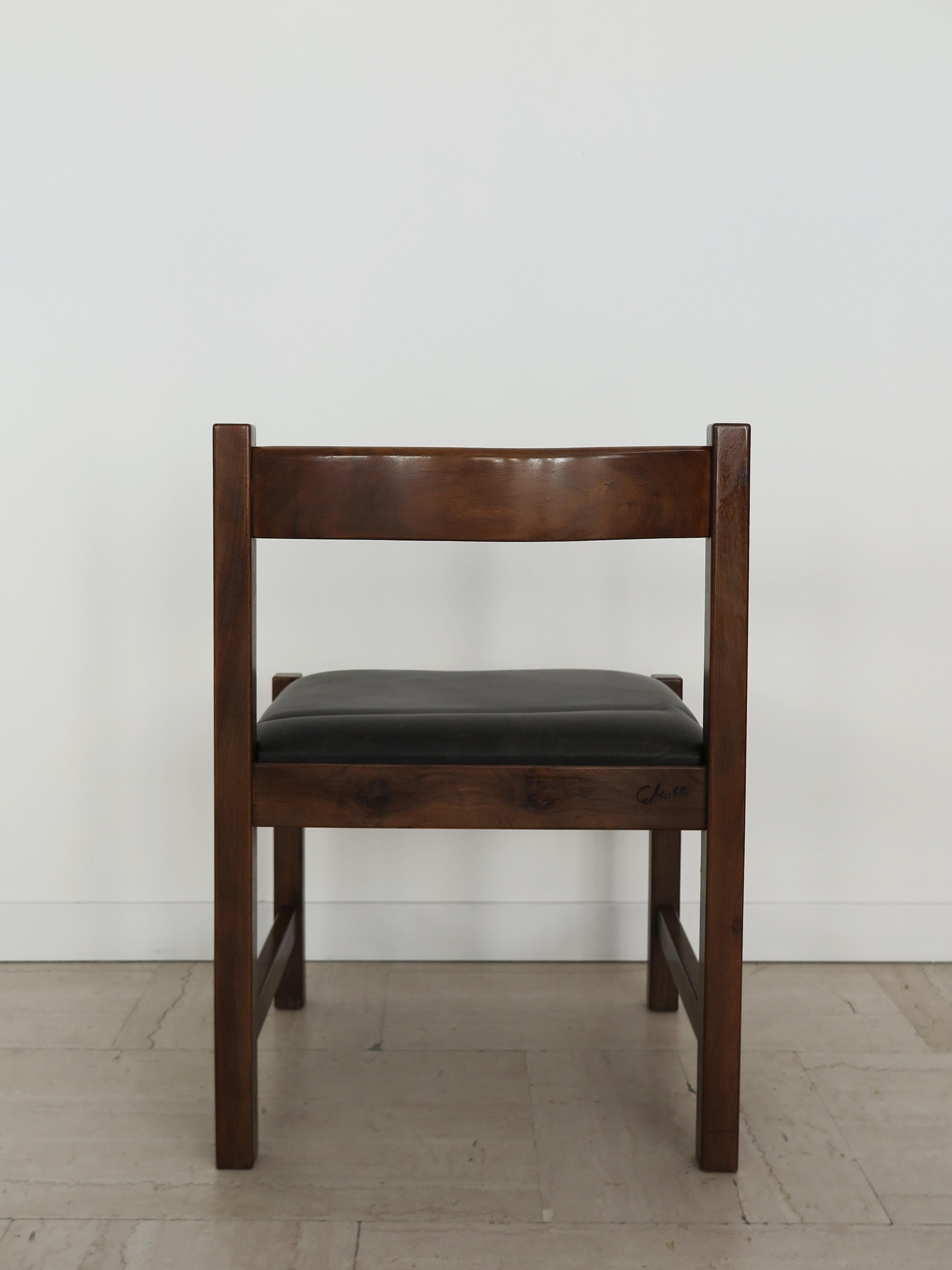 G. Michelucci for Poltronova Italian Midcentury Wood Leather Dining Chairs 1960s In condizioni buone in vendita a Reggio Emilia, IT