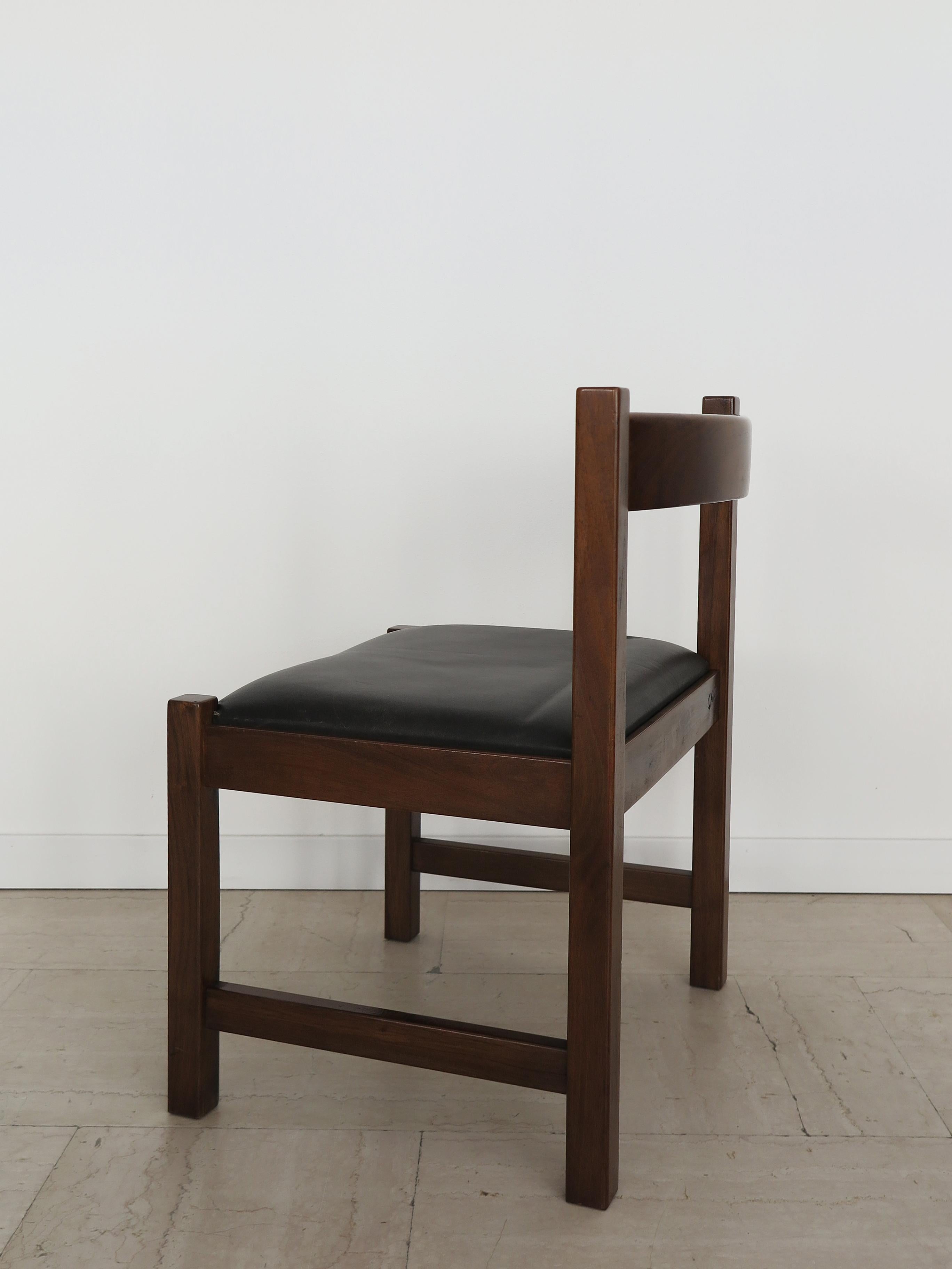 Mid-20th Century G. Michelucci for Poltronova Italian Midcentury Wood Leather Dining Chairs 1960s in vendita