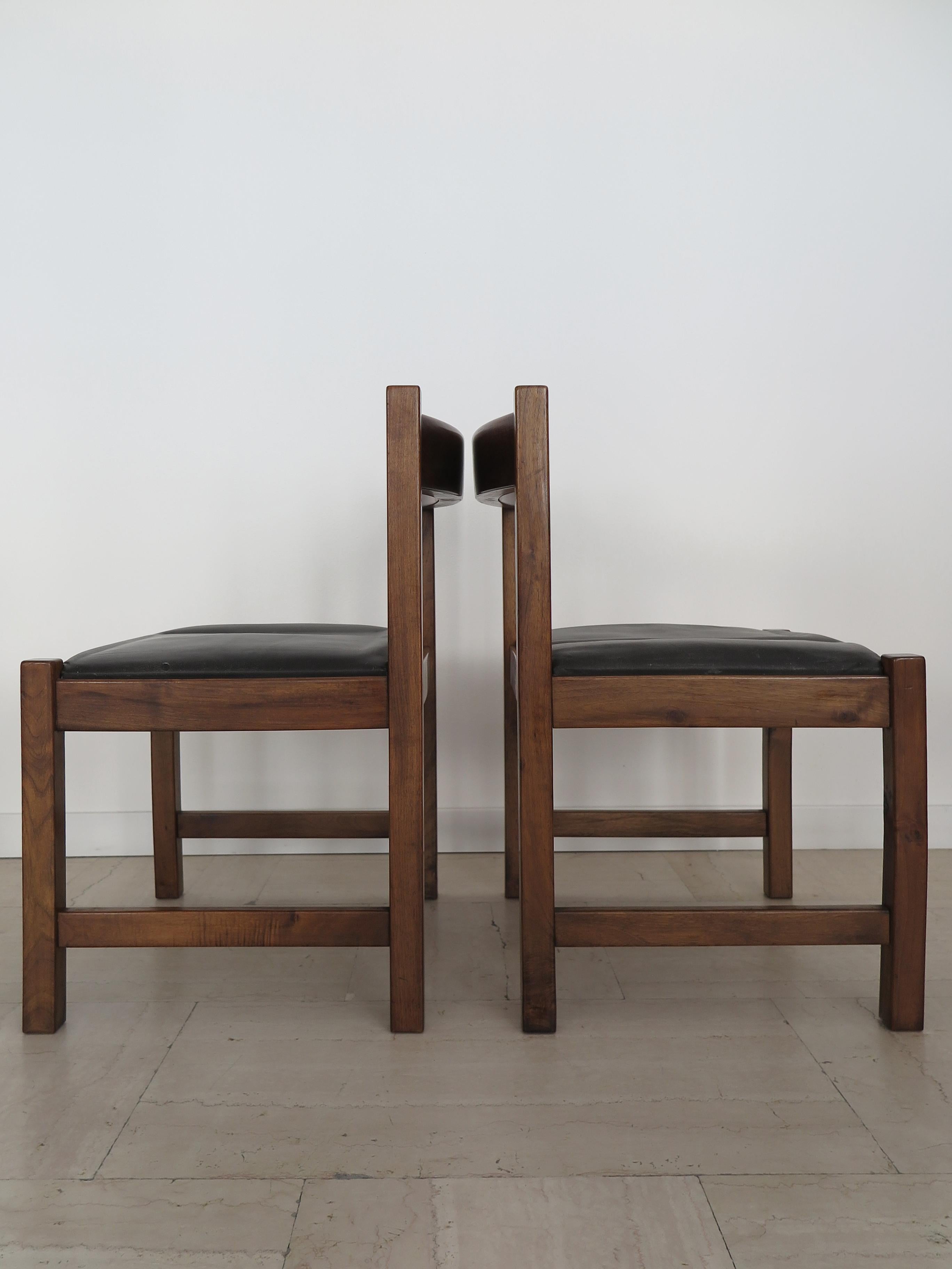 G. Michelucci for Poltronova Italian Midcentury Wood Leather Dining Chairs 1960s For Sale 1