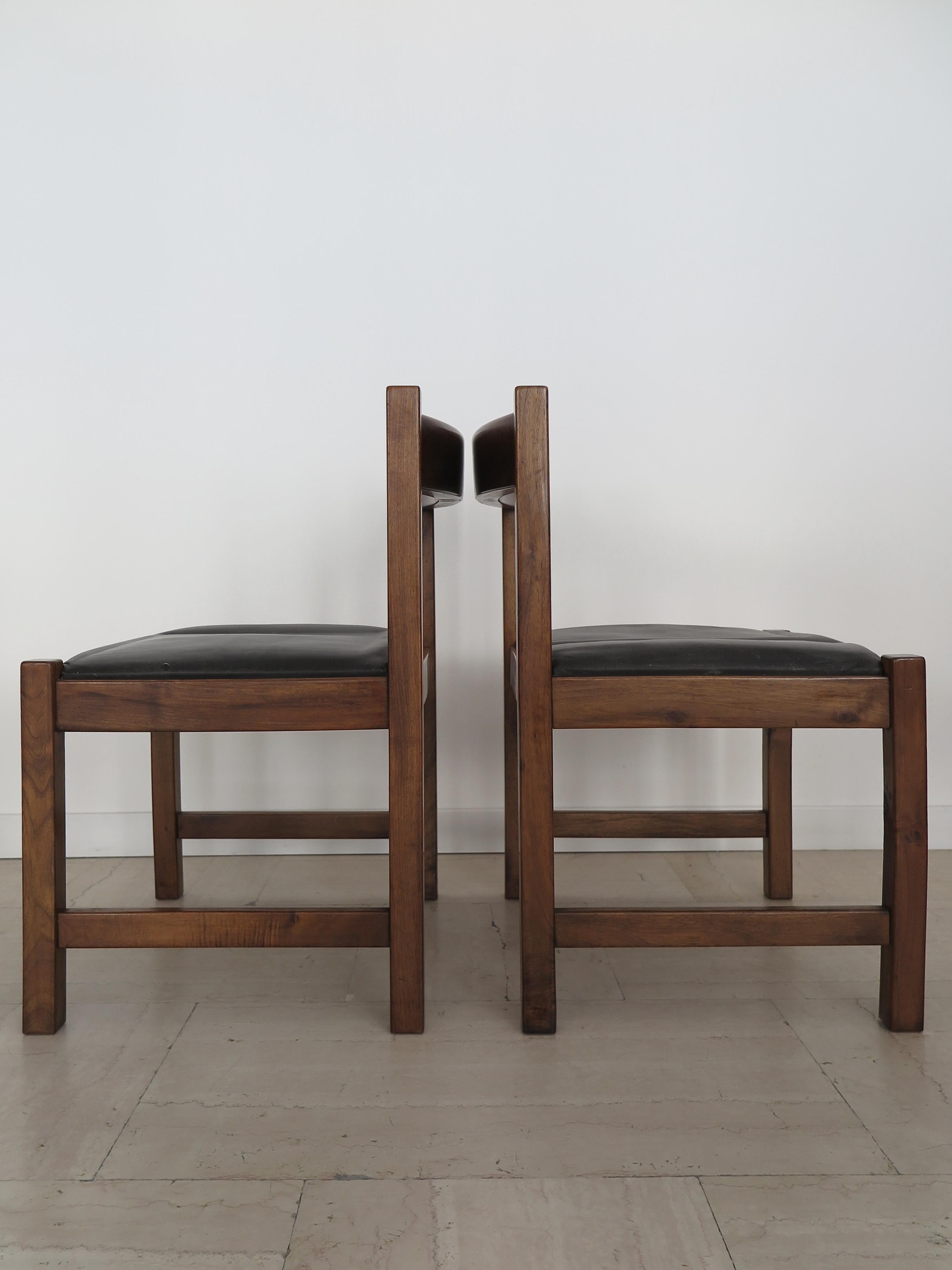 Pelle G. Michelucci for Poltronova Italian Midcentury Wood Leather Dining Chairs 1960s in vendita