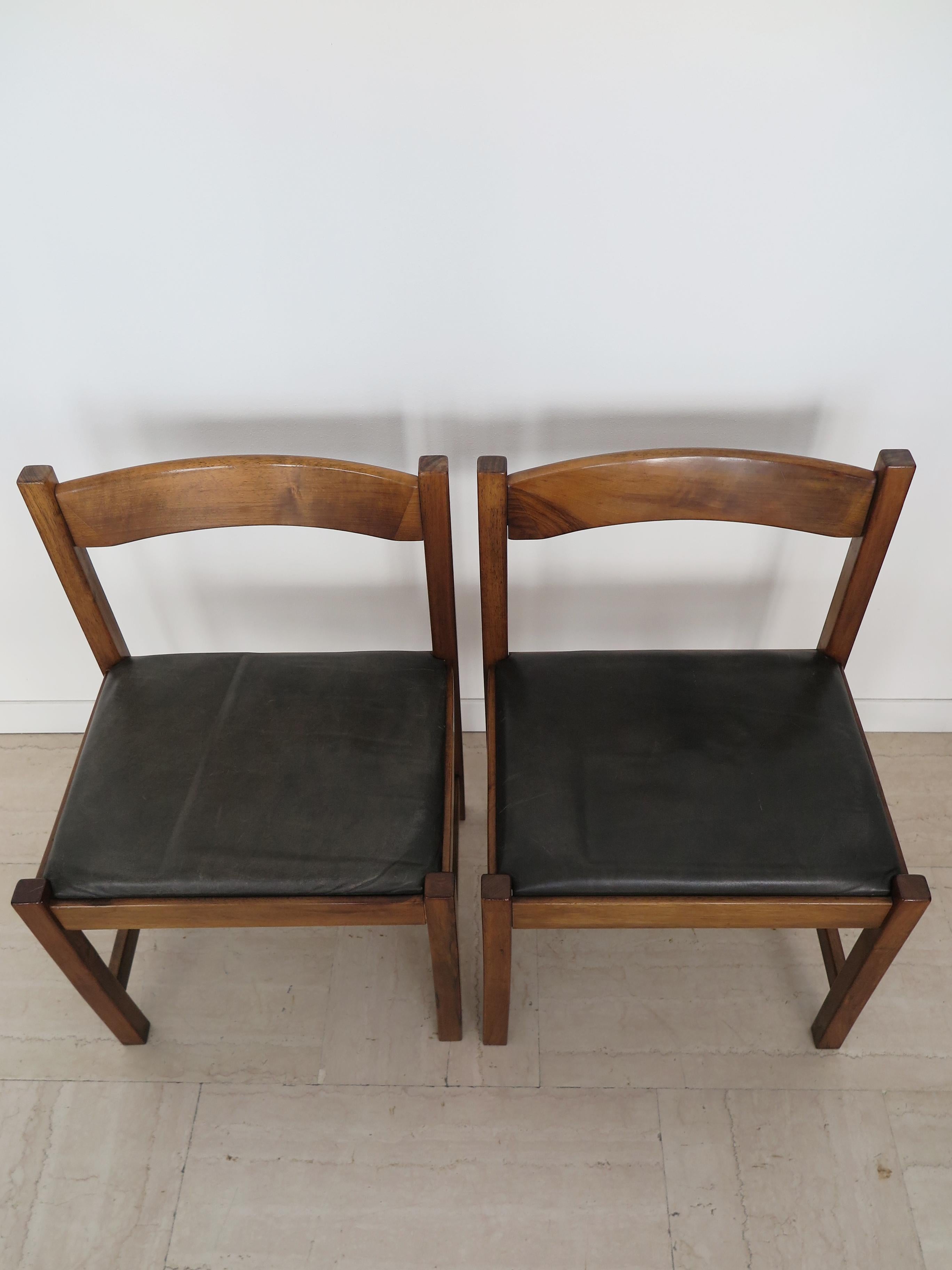 G. Michelucci for Poltronova Italian Midcentury Wood Leather Dining Chairs 1960s For Sale 3