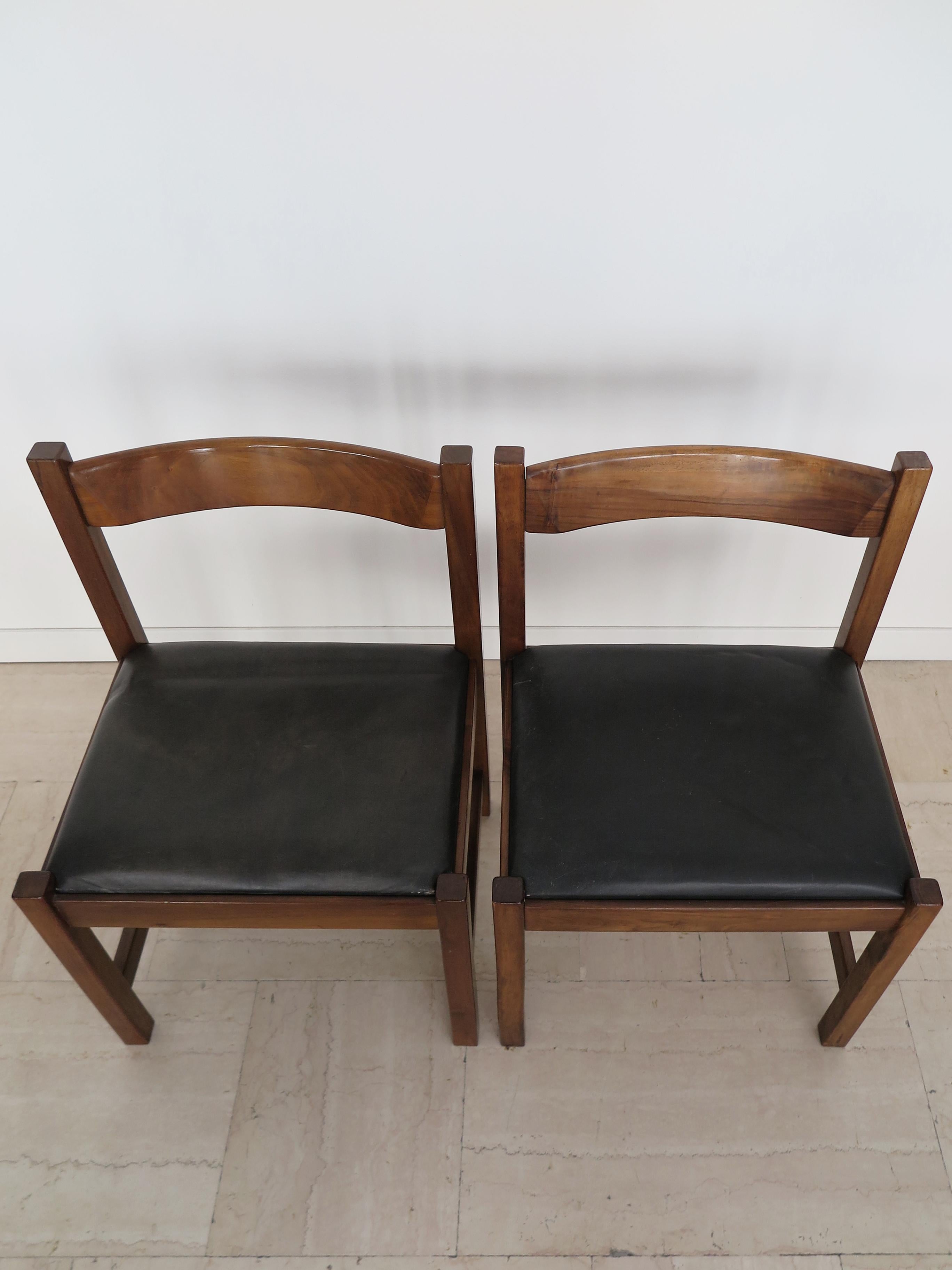 G. Michelucci for Poltronova Italian Midcentury Wood Leather Dining Chairs 1960s For Sale 4
