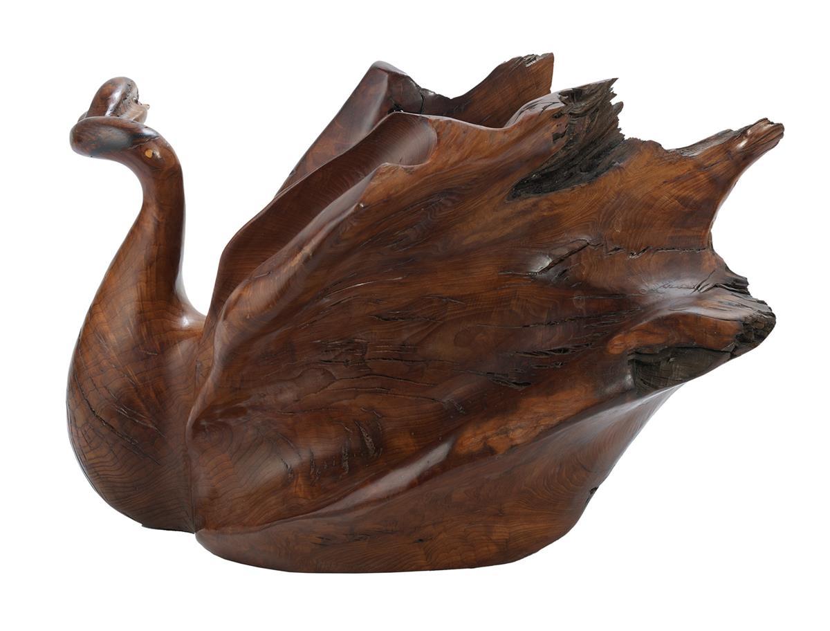 G. Mille Figurative Sculpture - Swan (Large Free-Form Carved Polished Hardwood Sculpture, 30 in., 38 lbs.)