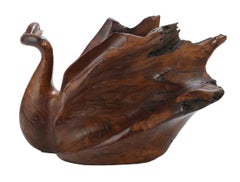 Swan (Large Free-Form Carved Polished Hardwood Sculpture, 30 in., 38 lbs.)