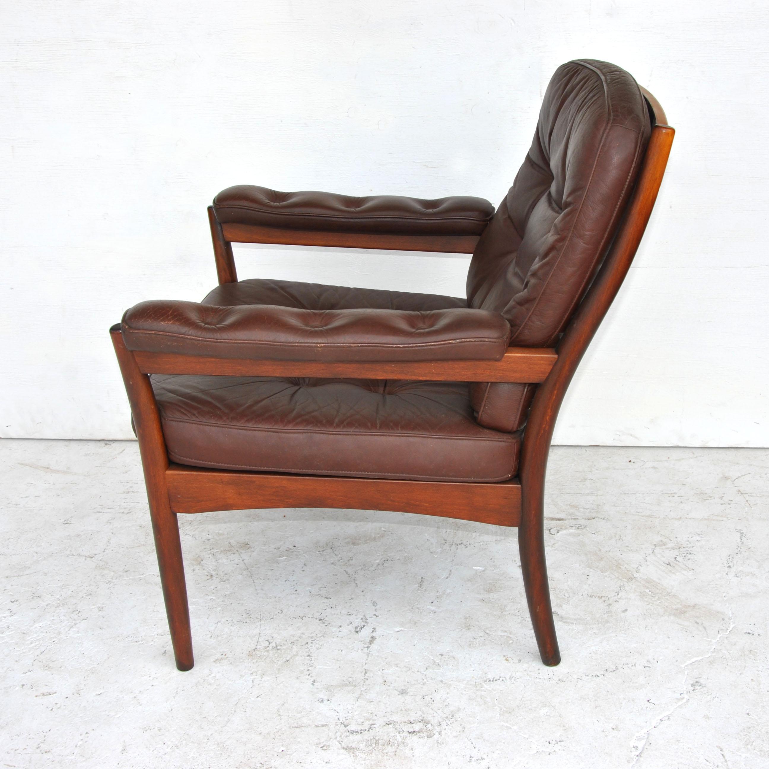 Swedish G-Möbel Scandinavian Walnut And Leather Lounge Chair For Sale
