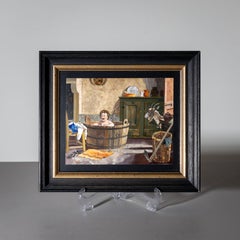 G. Montelatici (IT, 1864-1930), Pietra Dura, Kunstwerk eines Toddlers in einer Badewanne