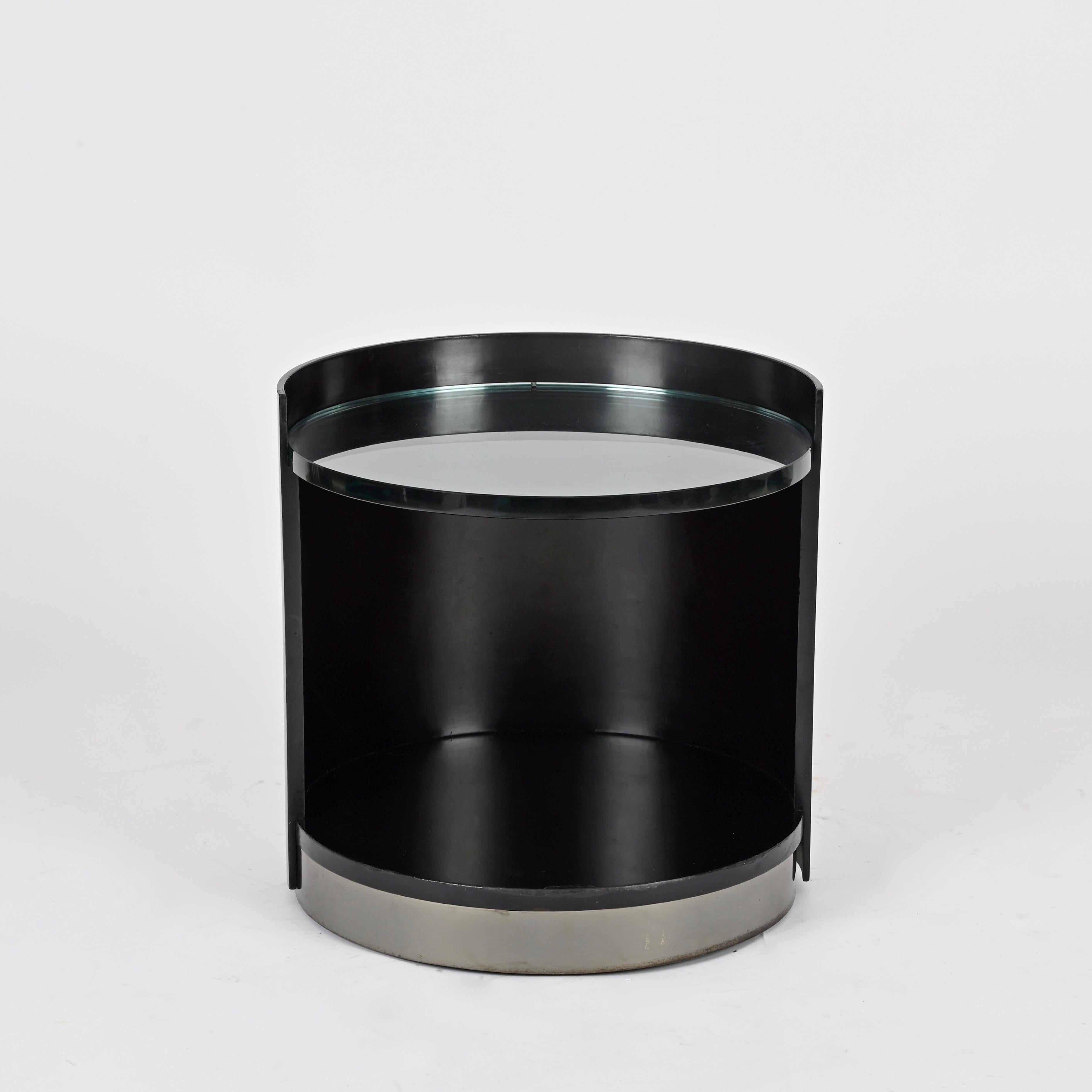 G. Moscatelli Nightstand or Side Table, Lacquered Wood and Crystal, Italy 1970s im Angebot 5