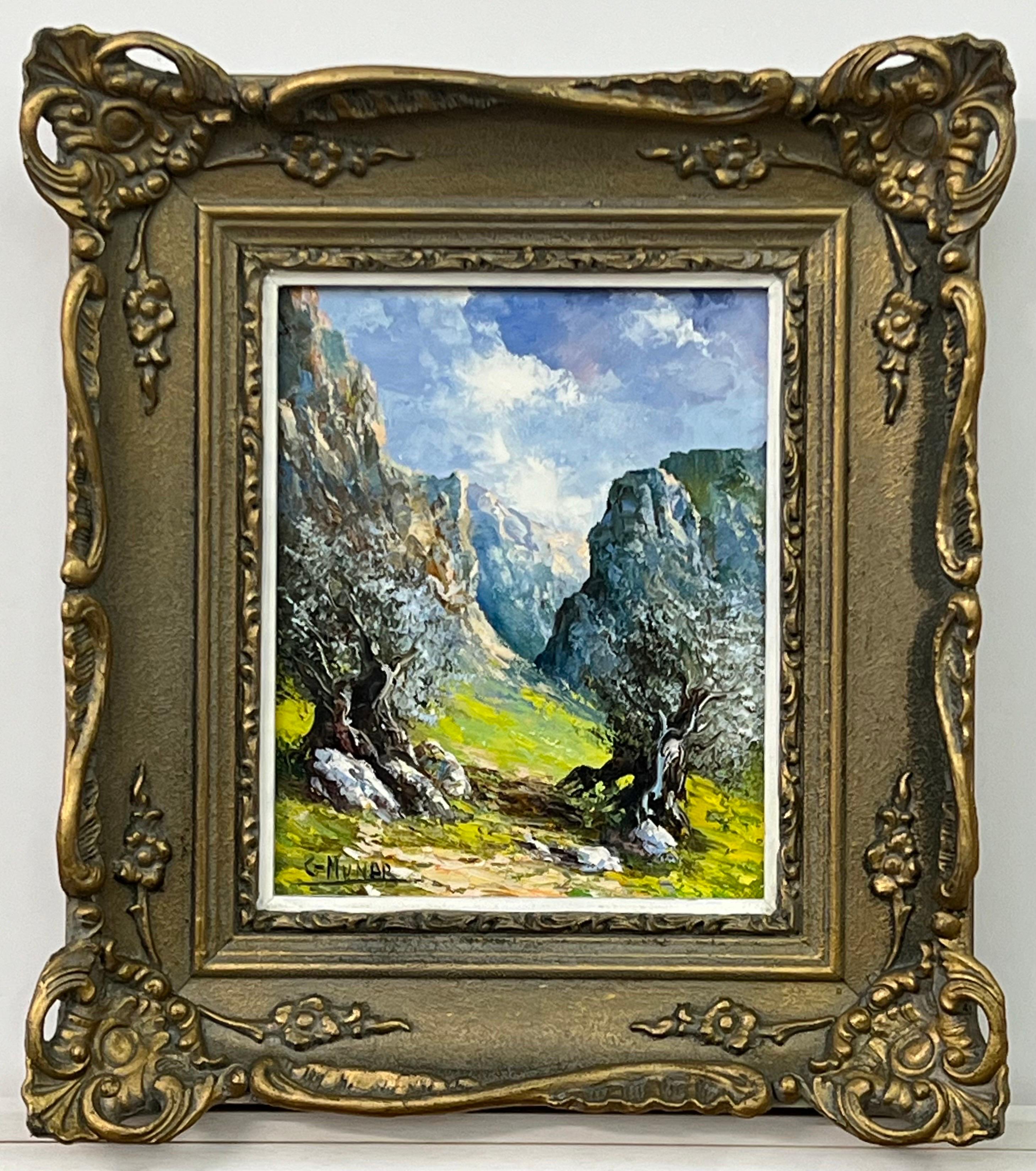 Les montagnes d'Espagne, huile originale colorée de l'artiste d'école espagnole du 20e siècle en vente 8