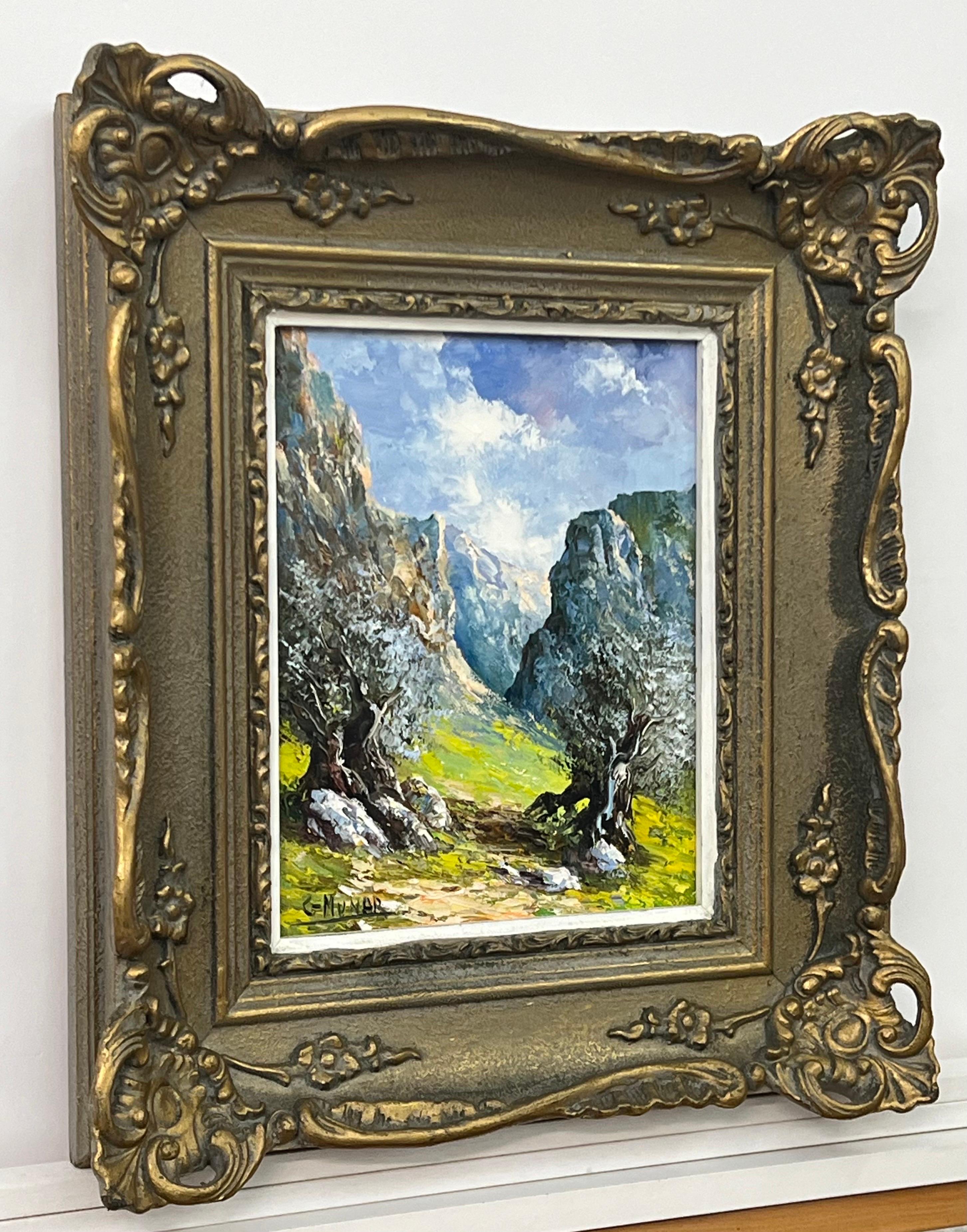 Les montagnes d'Espagne, huile originale colorée de l'artiste d'école espagnole du 20e siècle - Painting de G Munar