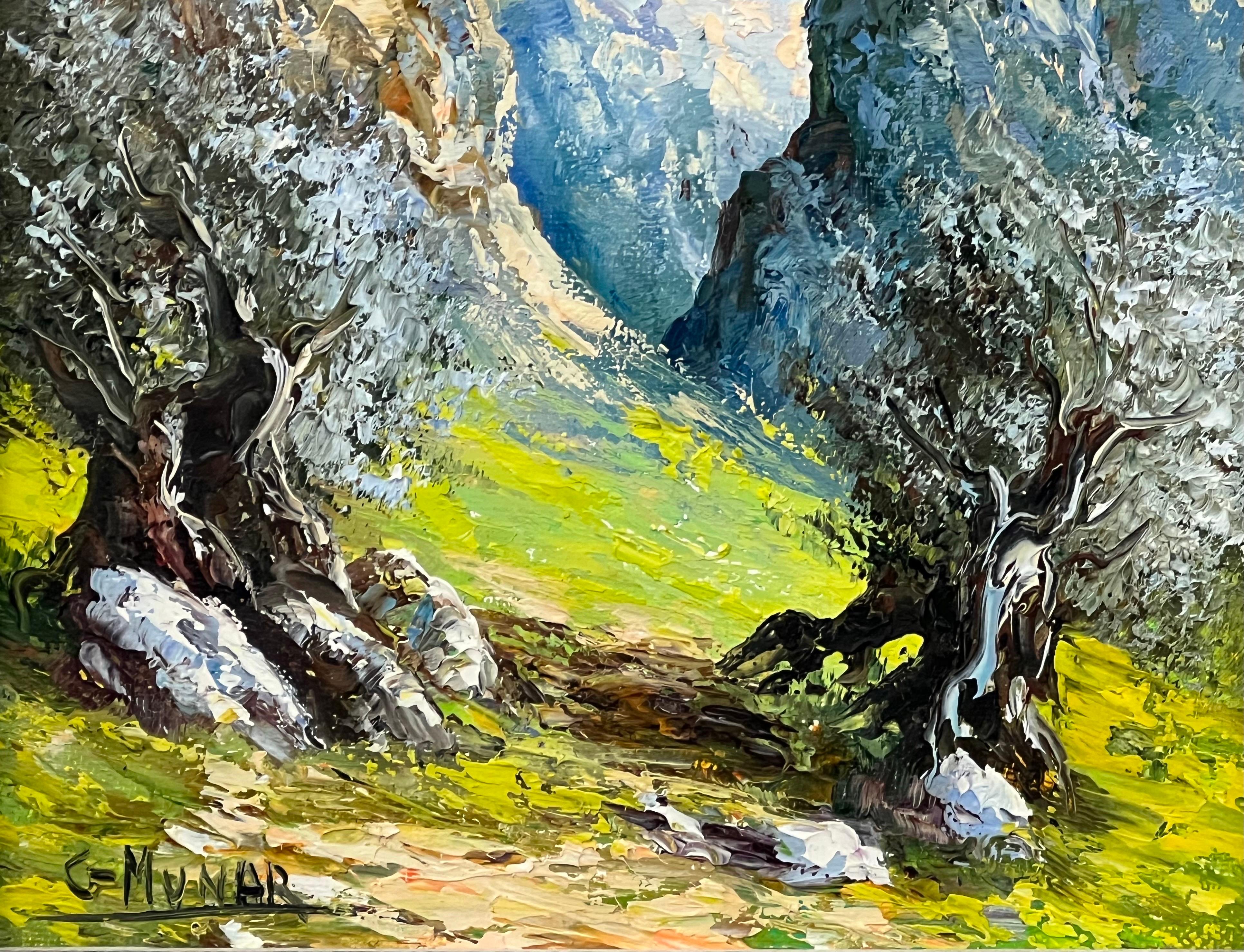 Les montagnes d'Espagne, huile originale colorée de l'artiste d'école espagnole du 20e siècle en vente 1