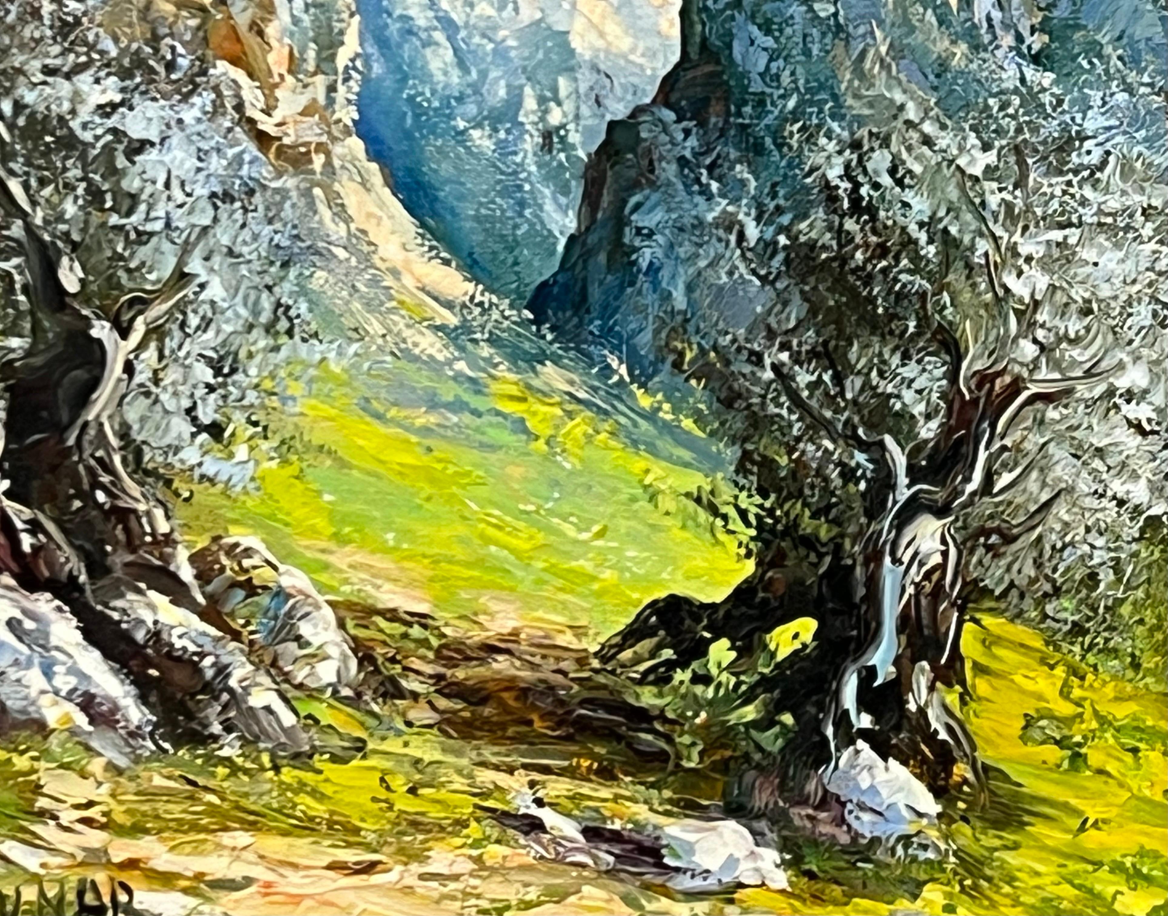Mountains in Spain, Colourful Original Oil by 20th Century Spanish School Artist For Sale 2