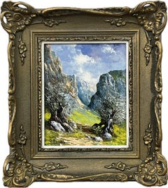 Montañas de España, colorido óleo original de un artista de la Spanish School del siglo XX