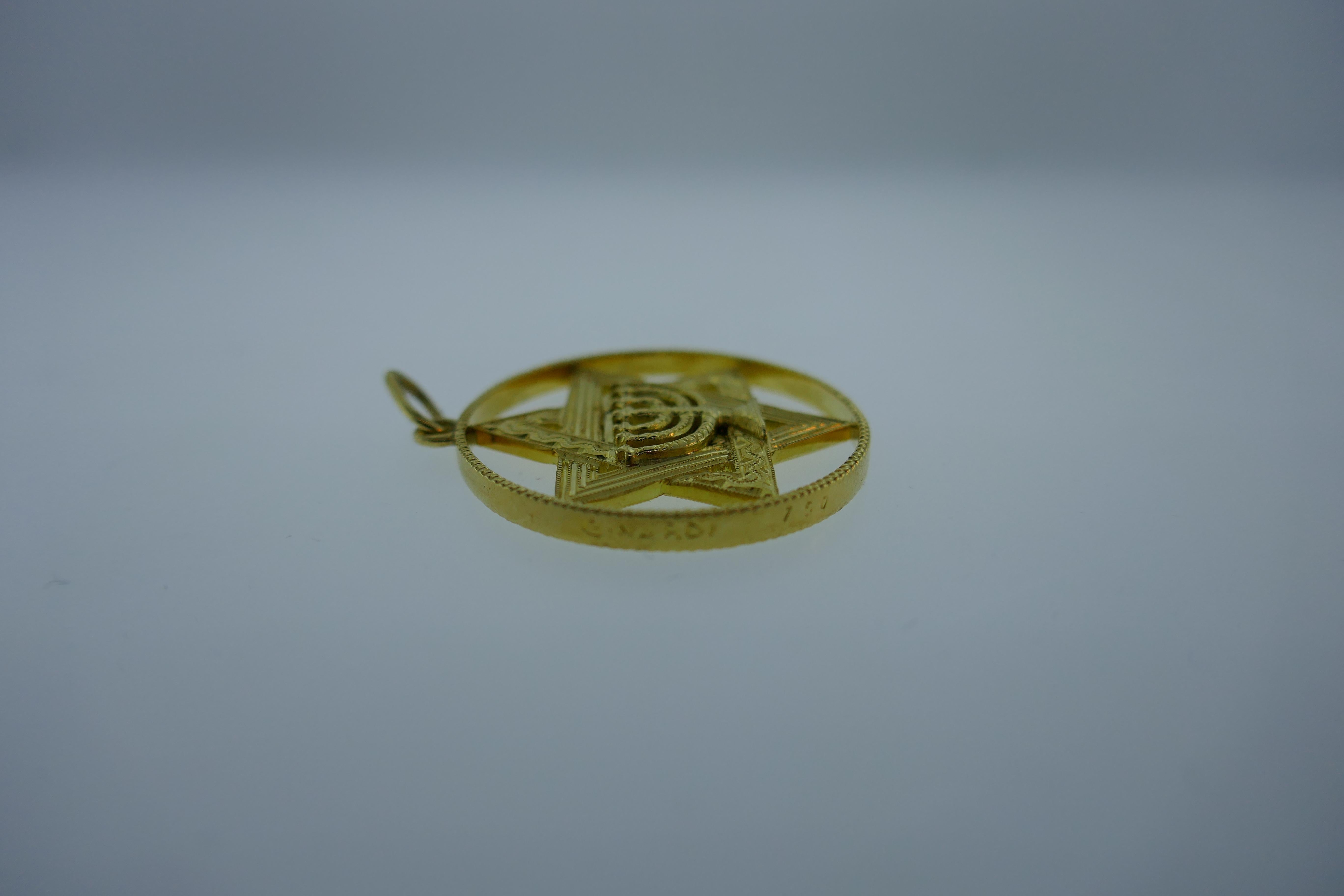 G. Nardi Italy 18 Karat Yellow Gold Star of David Pendant Charm Vintage and Rare 1