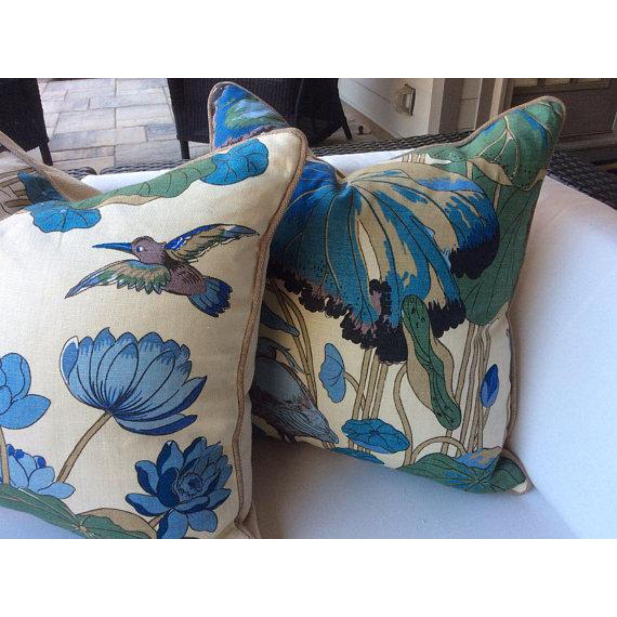 G. P. And J Baker “Nympheus” Aqua Pillows - a Pair In New Condition For Sale In Winder, GA