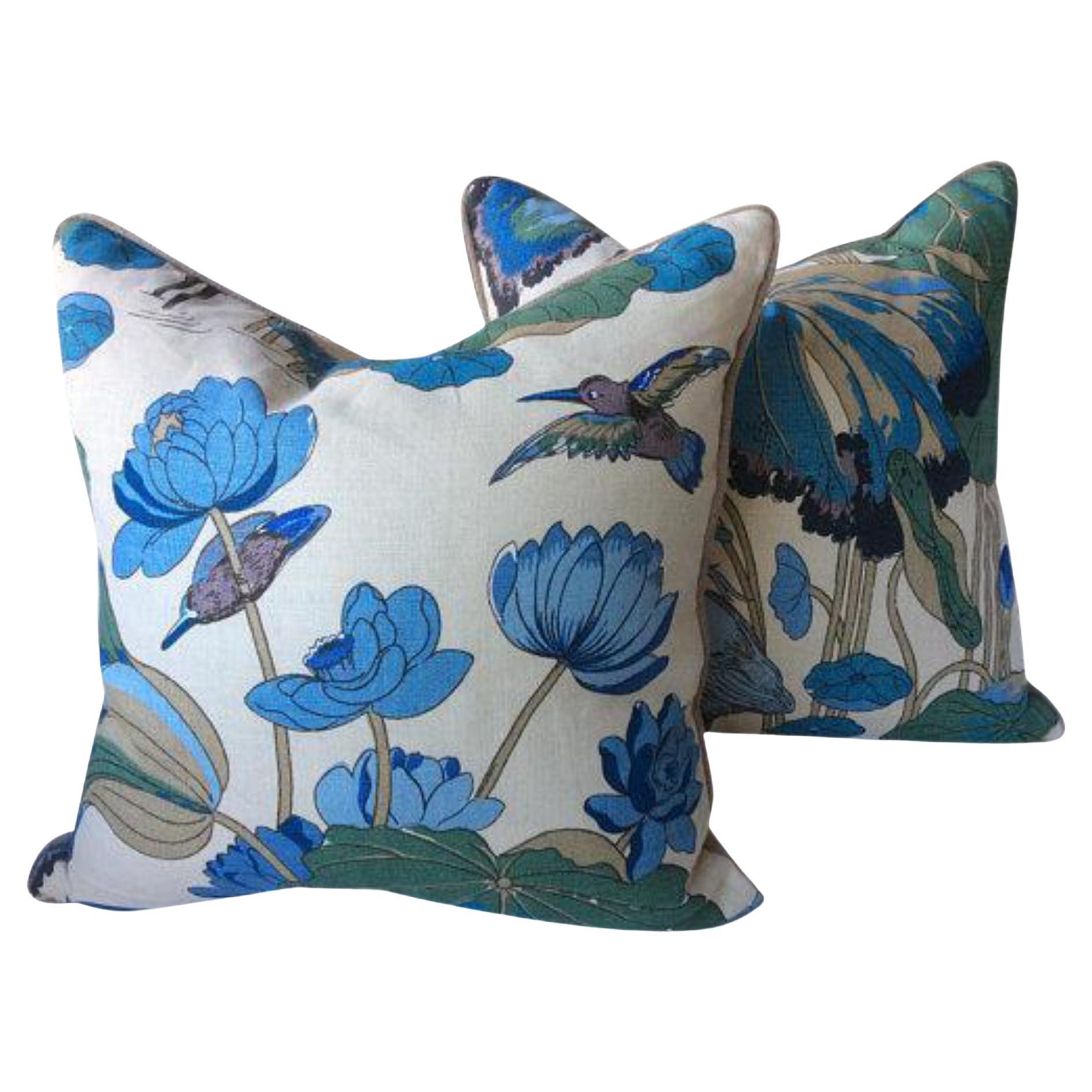 G. P. And J Baker “Nympheus” Aqua Pillows - a Pair For Sale