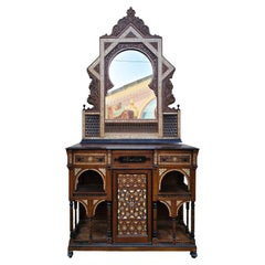 Antique G Parvis, Console + Mirror In Marquetry, 19th Century