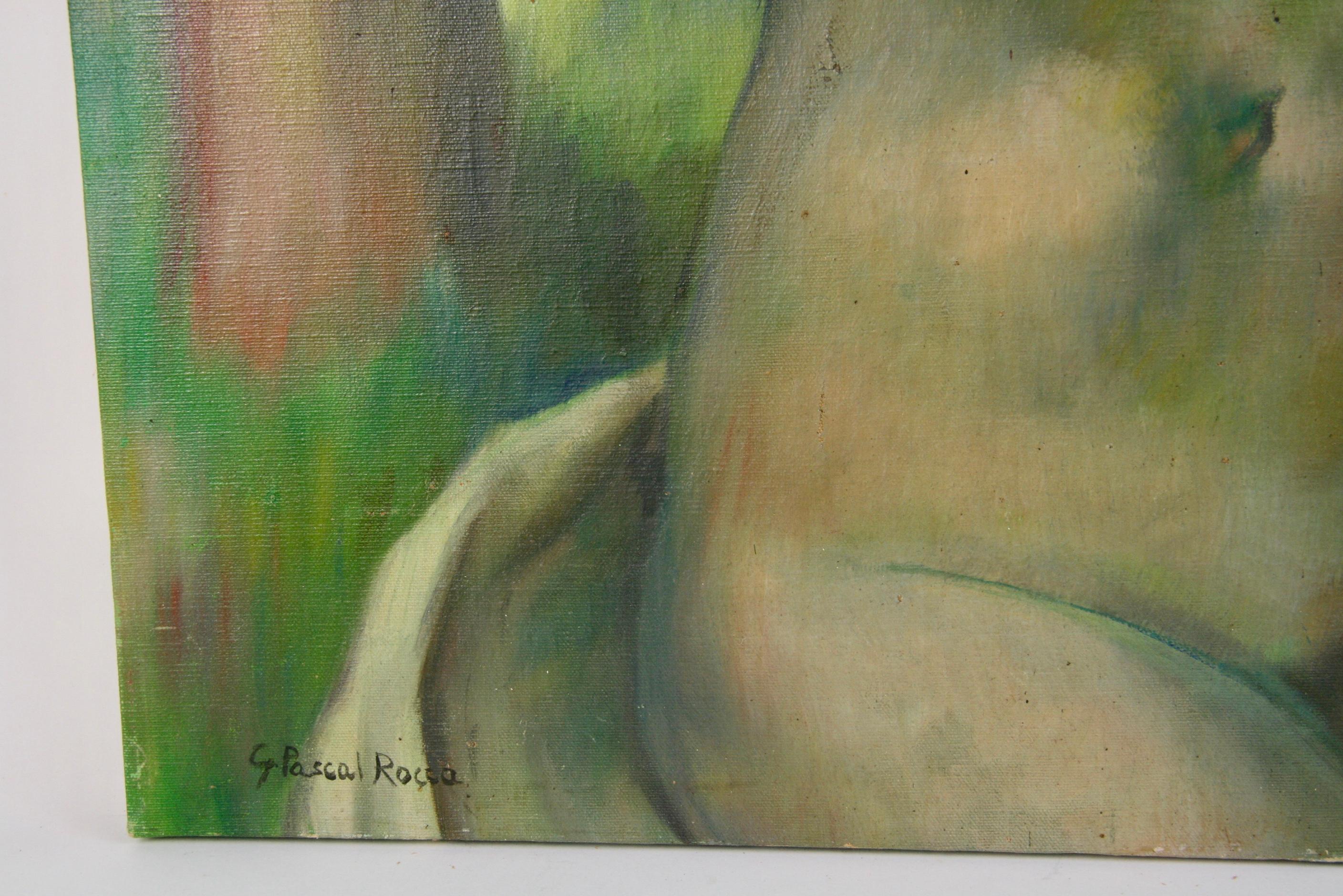 Antique French Art Deco  Posing Nude 1940 - Painting by G. Pascal Rocca
