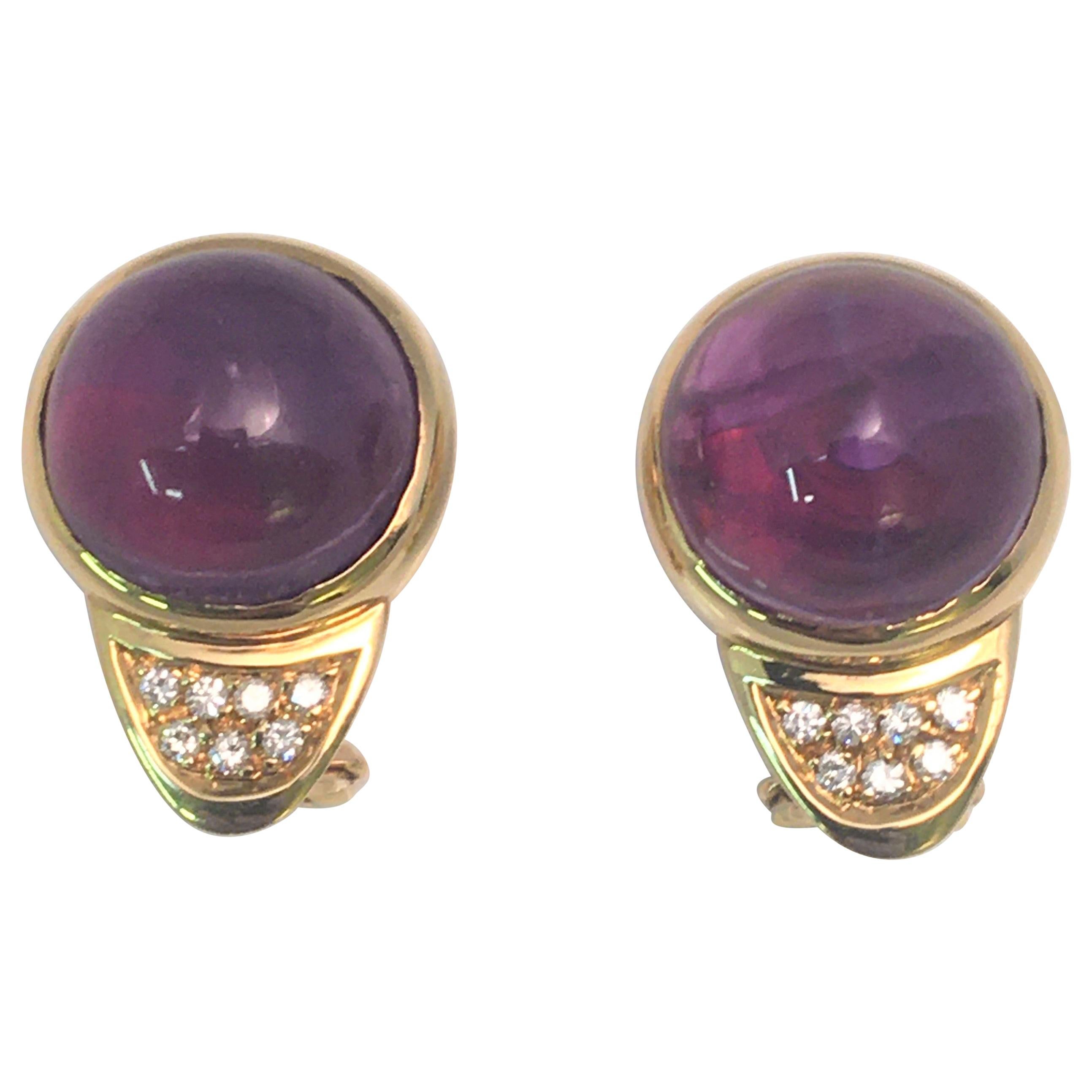 G. Petochi 18 Karat Yellow Amethyst Diamond Earrings