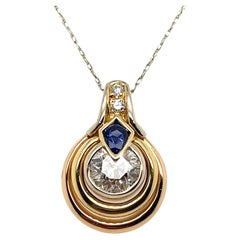 G. Petochi 2.5 Carat European Diamond Sapphire 18k Tri Tone Gold Pendant