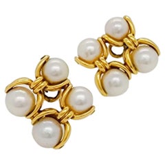G. Petochi White Pearl and 18k Yellow Gold Clip on Earrings