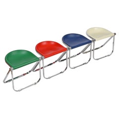 G. Piretti Set of 4 "Pluff" Folding Stools Chairs, Anonima Castelli Italy 1960s