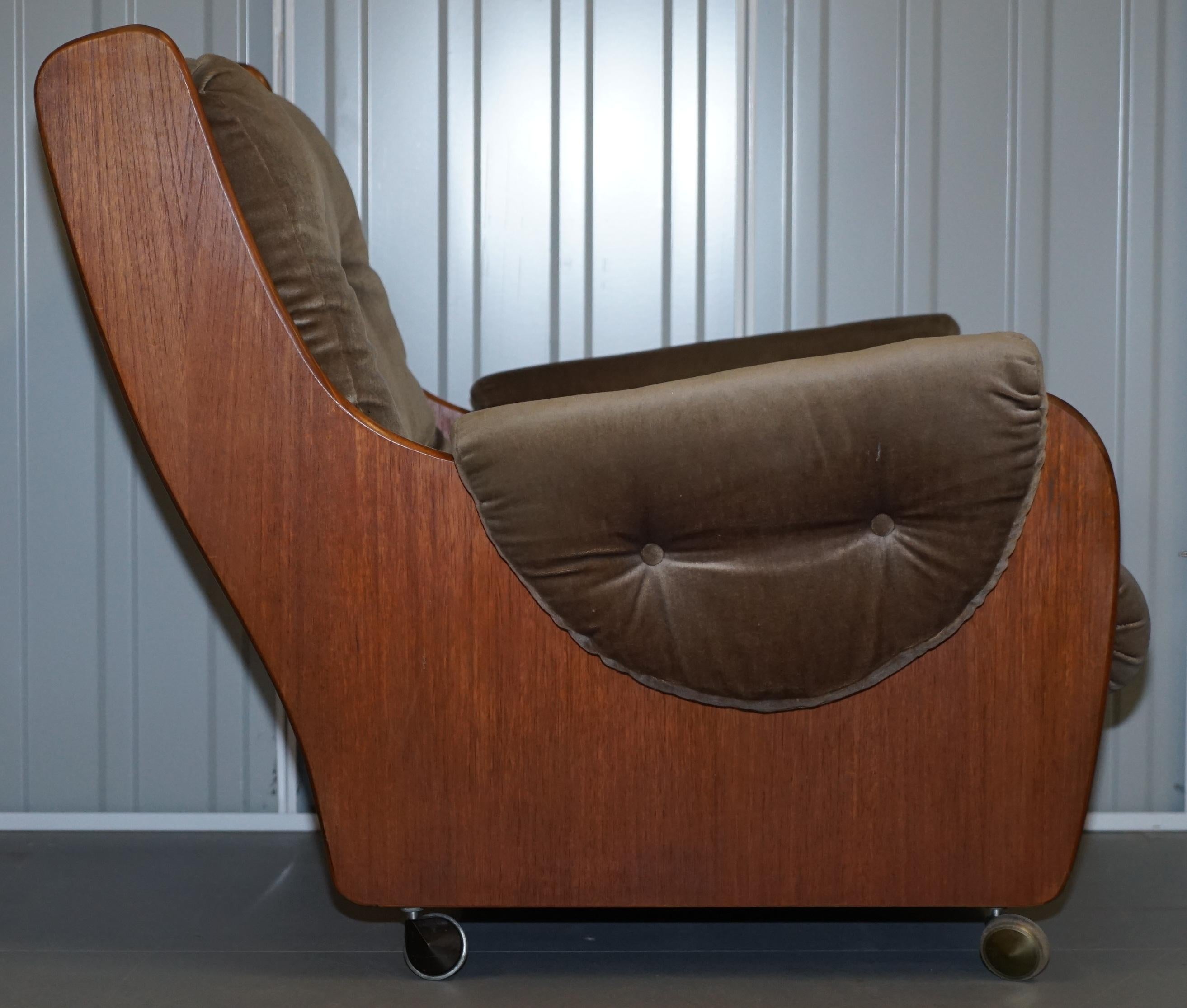 Mid-20th Century G Plan 1960s Saddle Three-Piece Suite Original Upholstery Solid Teak Frames