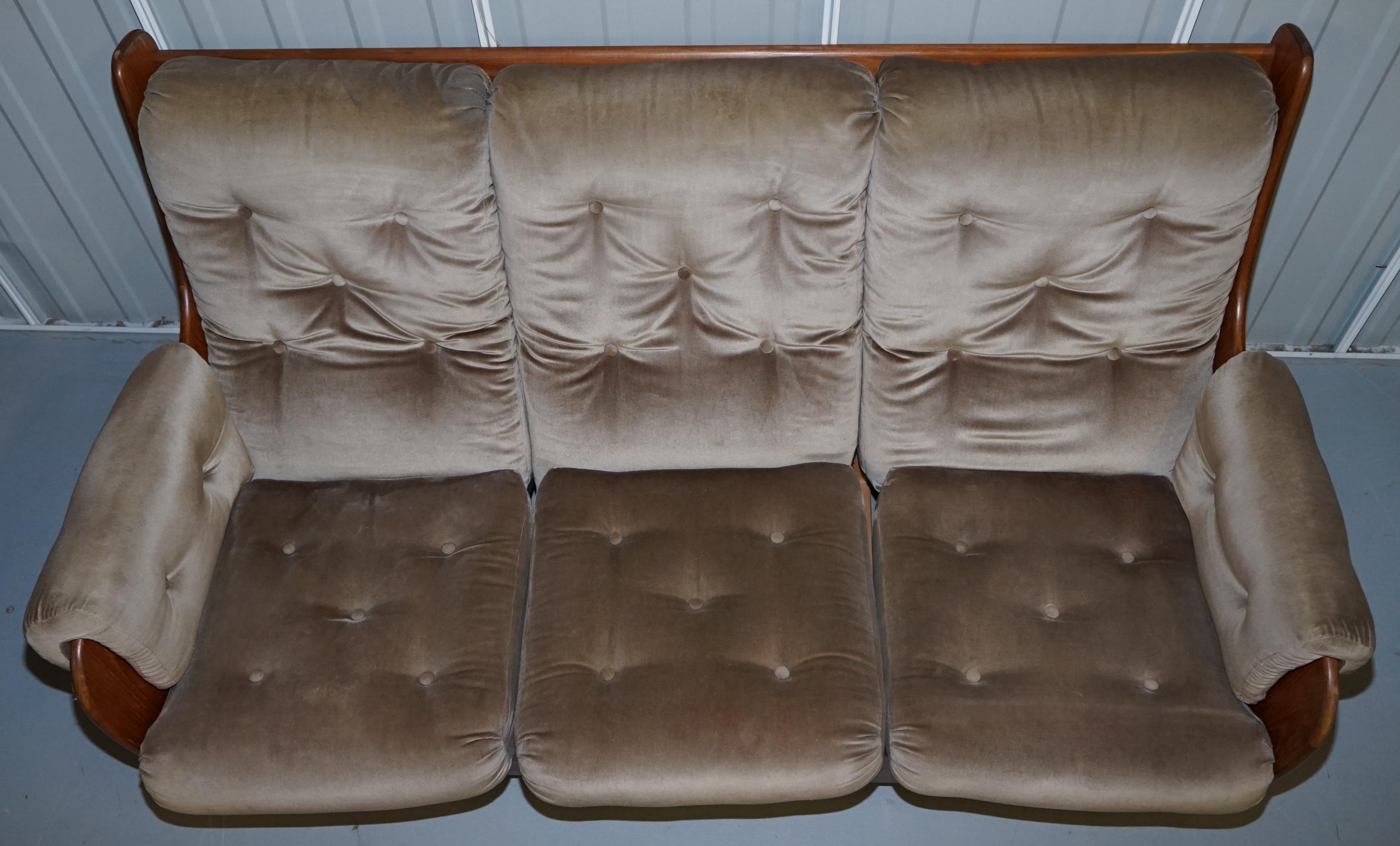 G Plan 1960s Saddle Three-Piece Suite Original Upholstery Solid Teak Frames 5