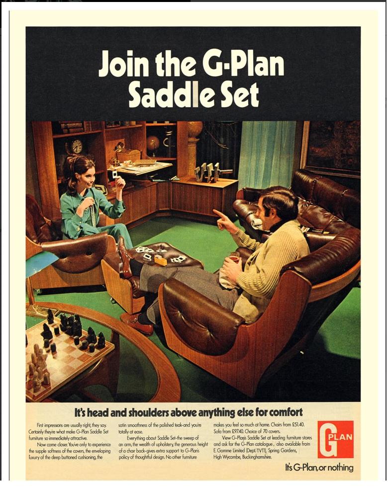 We are delighted to offer for sale this original suite of original solid teak 1960s G Plan furniture to include a saddle sofa and pair of armchairs with period upholstery

An iconic classic, the frames are solid teak, the seats are Pirelli rubber