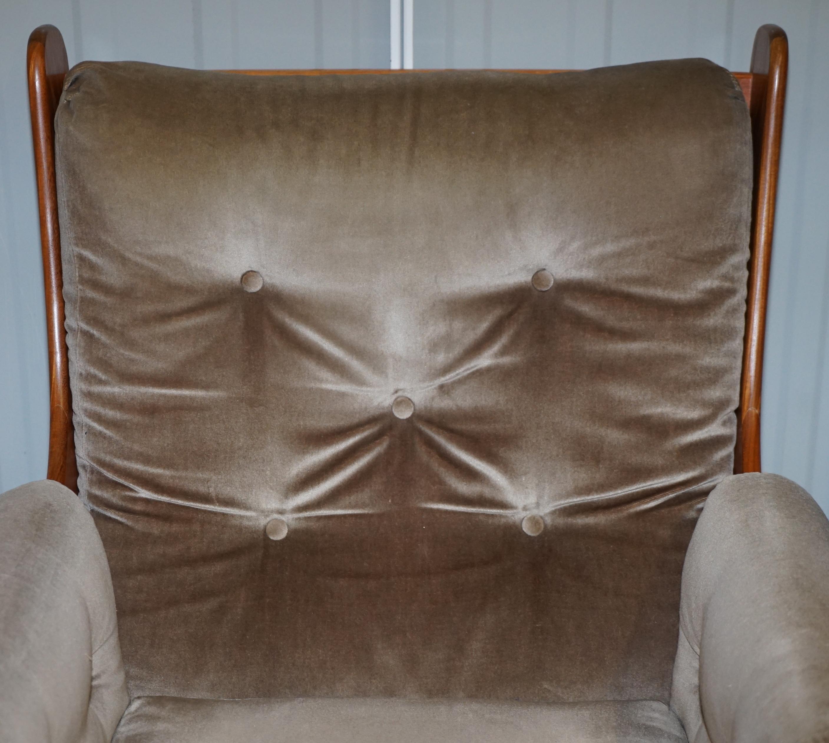 Mid-Century Modern G Plan 1960s Saddle Three-Piece Suite Original Upholstery Solid Teak Frames
