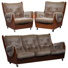 Vintage G Plan 1960s Saddle Three-Piece Suite Original Upholstery Solid Teak Frames