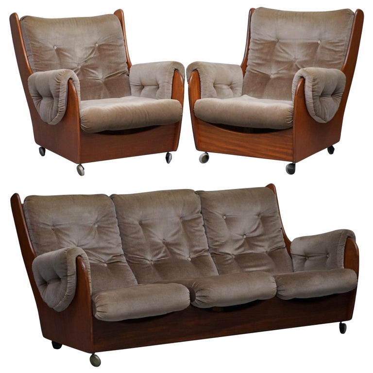 G Plan 1960s Saddle Three-Piece Suite Original Upholstery Solid Teak Frames  at 1stDibs