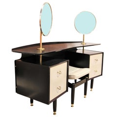 G-Plan - Vanity moderne de style Art Déco avec deux miroirs pivotants en laiton - Noir / Blanc