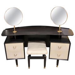 Vintage G-Plan Art Deco Style Modern Vanity with Dual Brass Swivel Mirrors Black / White