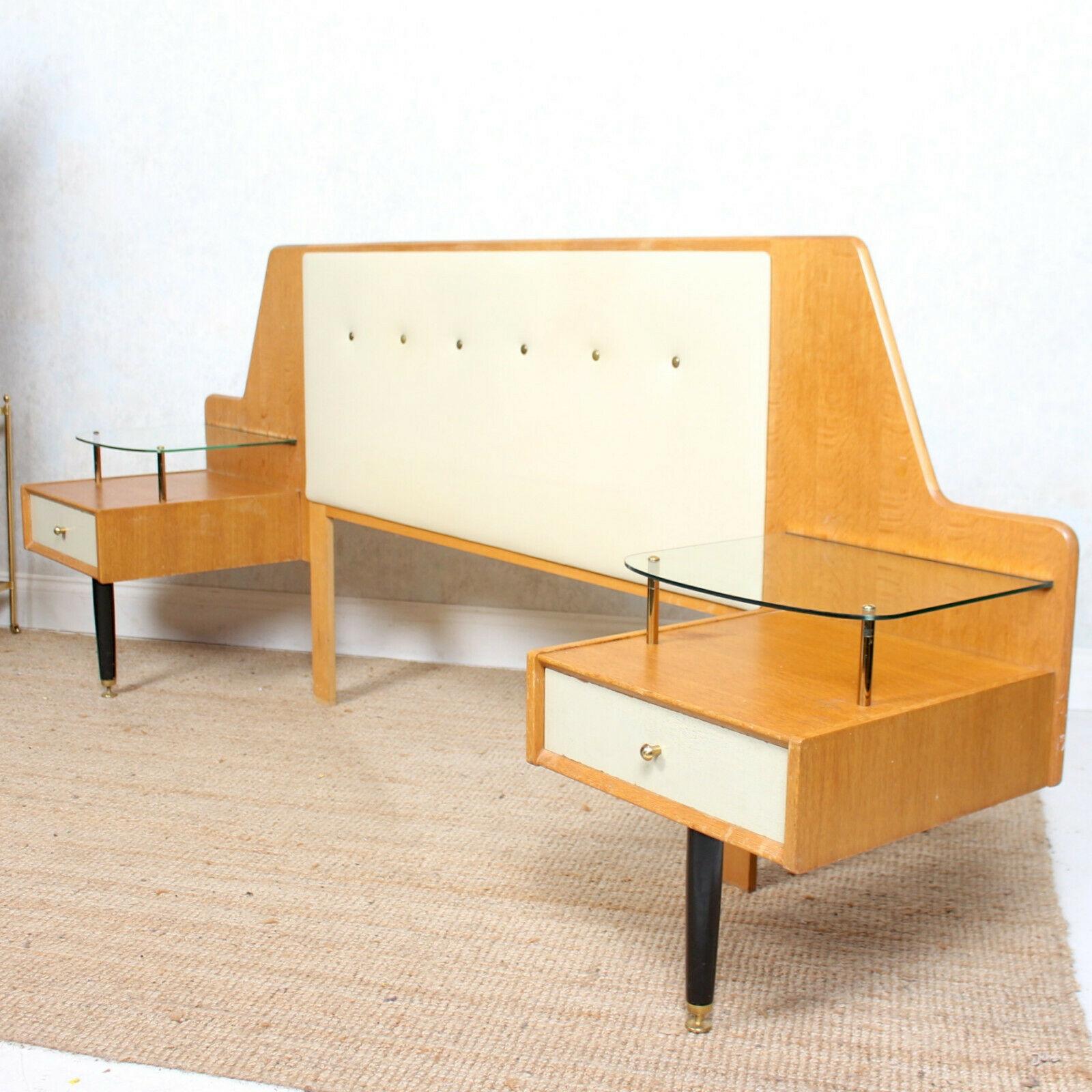 20th Century G Plan E Gomme Continental Headboard Oak China White For Sale
