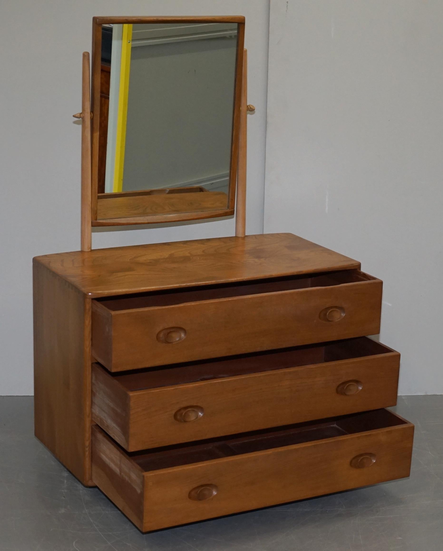 G Plan Ercol Windsor Elm Blond Wood Chest of Drawers Dressing Table Inc Mirror 9