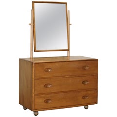 Used G Plan Ercol Windsor Elm Blond Wood Chest of Drawers Dressing Table Inc Mirror
