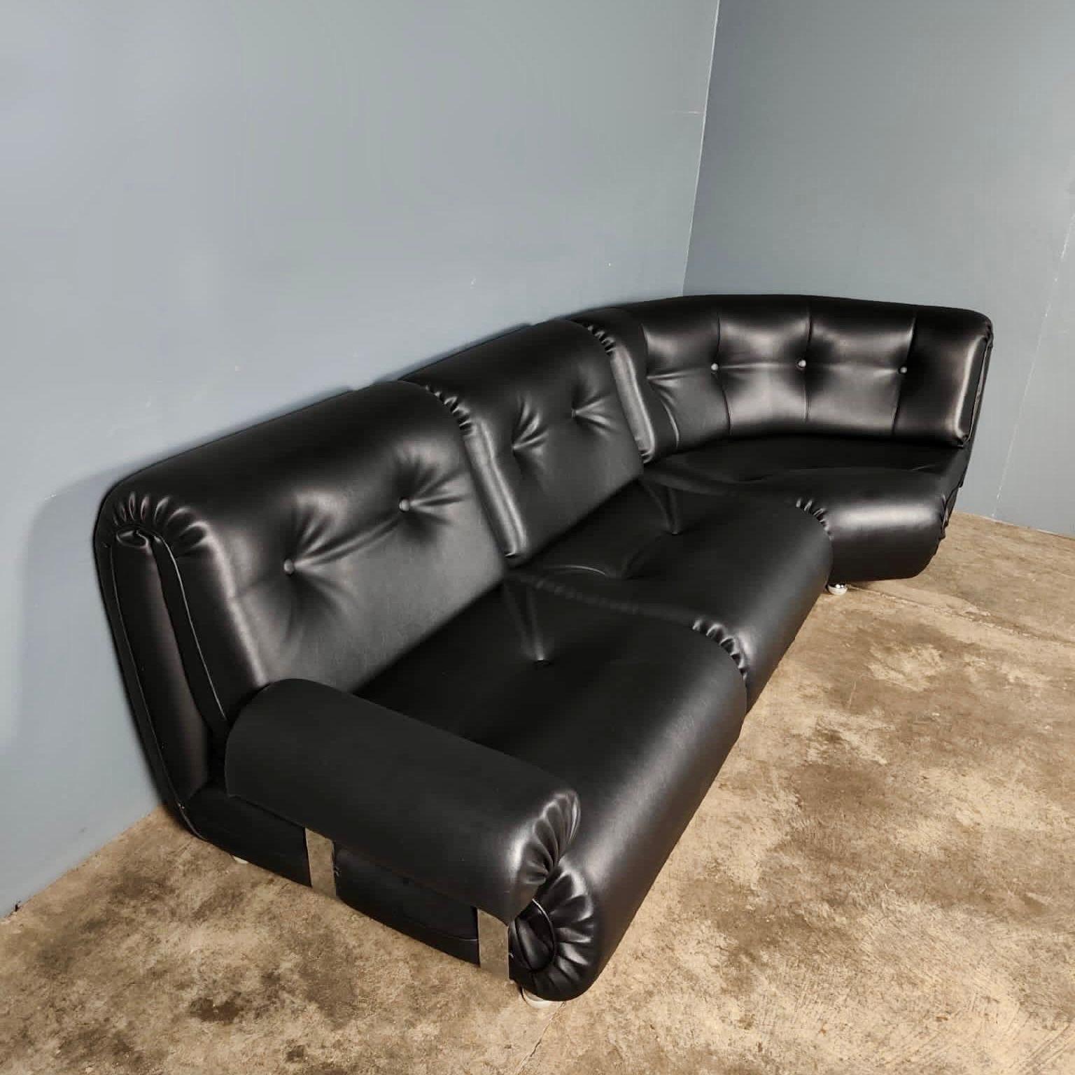 Mid-Century Modern G Plan Modular Corner Sofa/Chair Black Faux Leather Mid Century Vintage Retro