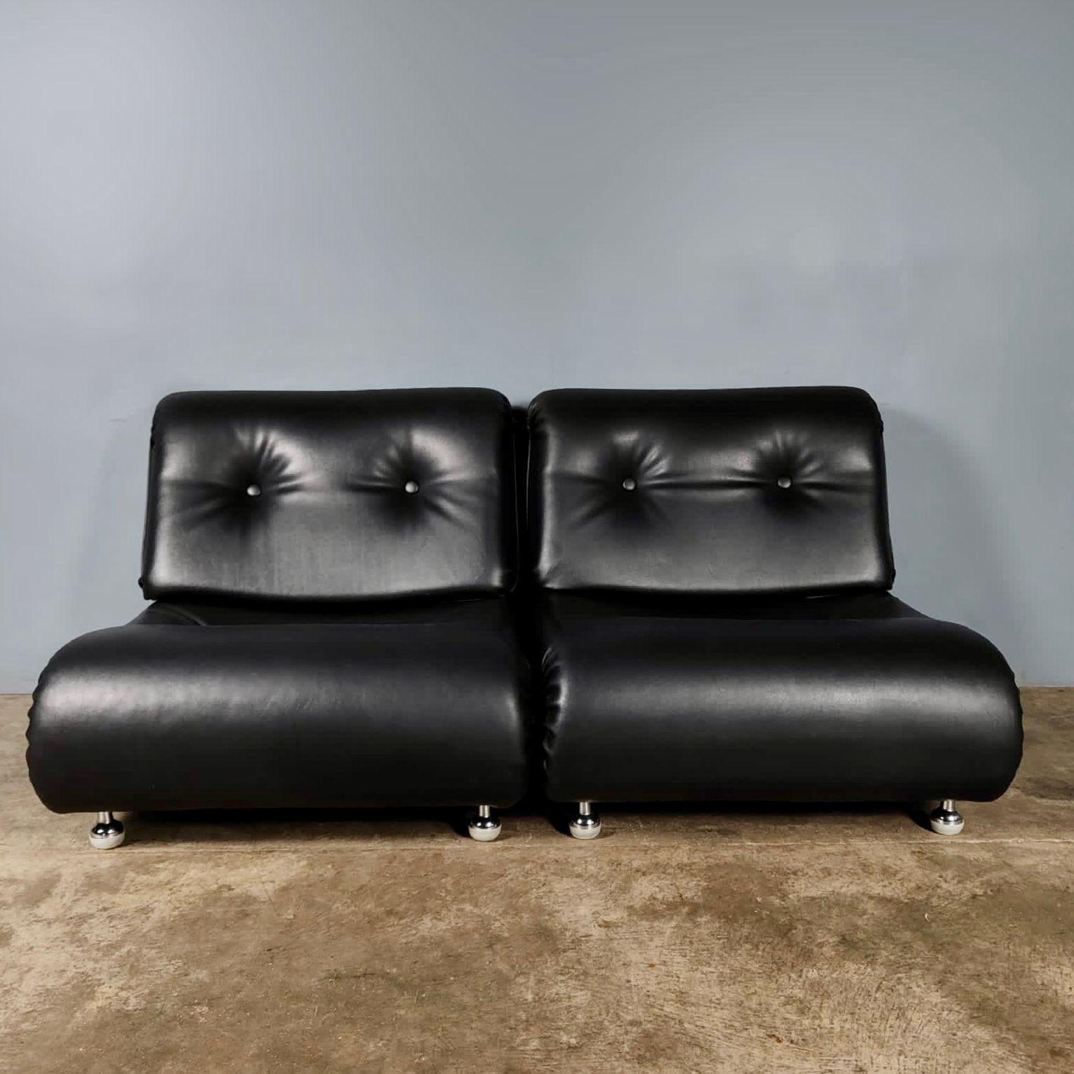 British G Plan Modular Corner Sofa/Chair Black Faux Leather Mid Century Vintage Retro
