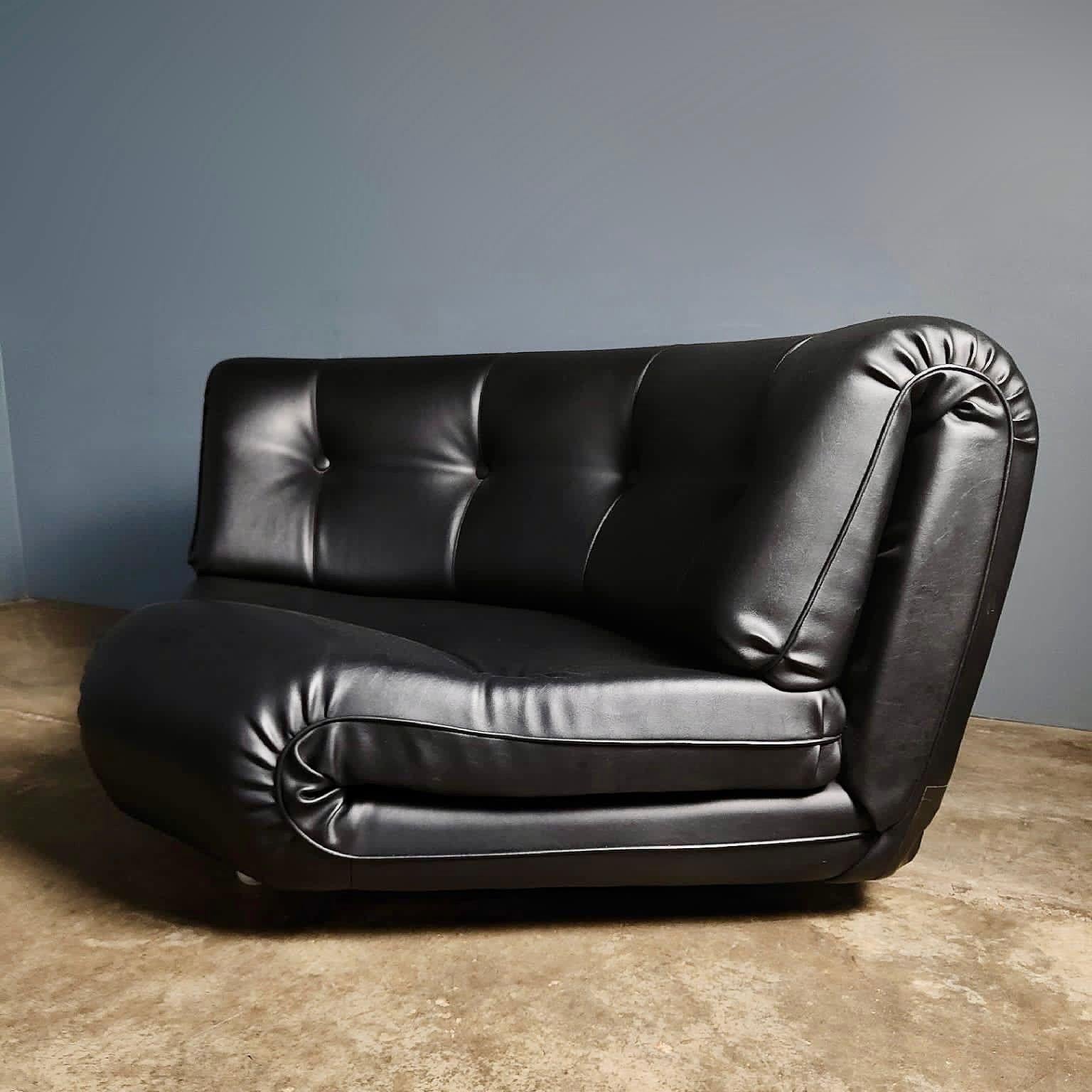 Mid-20th Century G Plan Modular Corner Sofa/Chair Black Faux Leather Mid Century Vintage Retro
