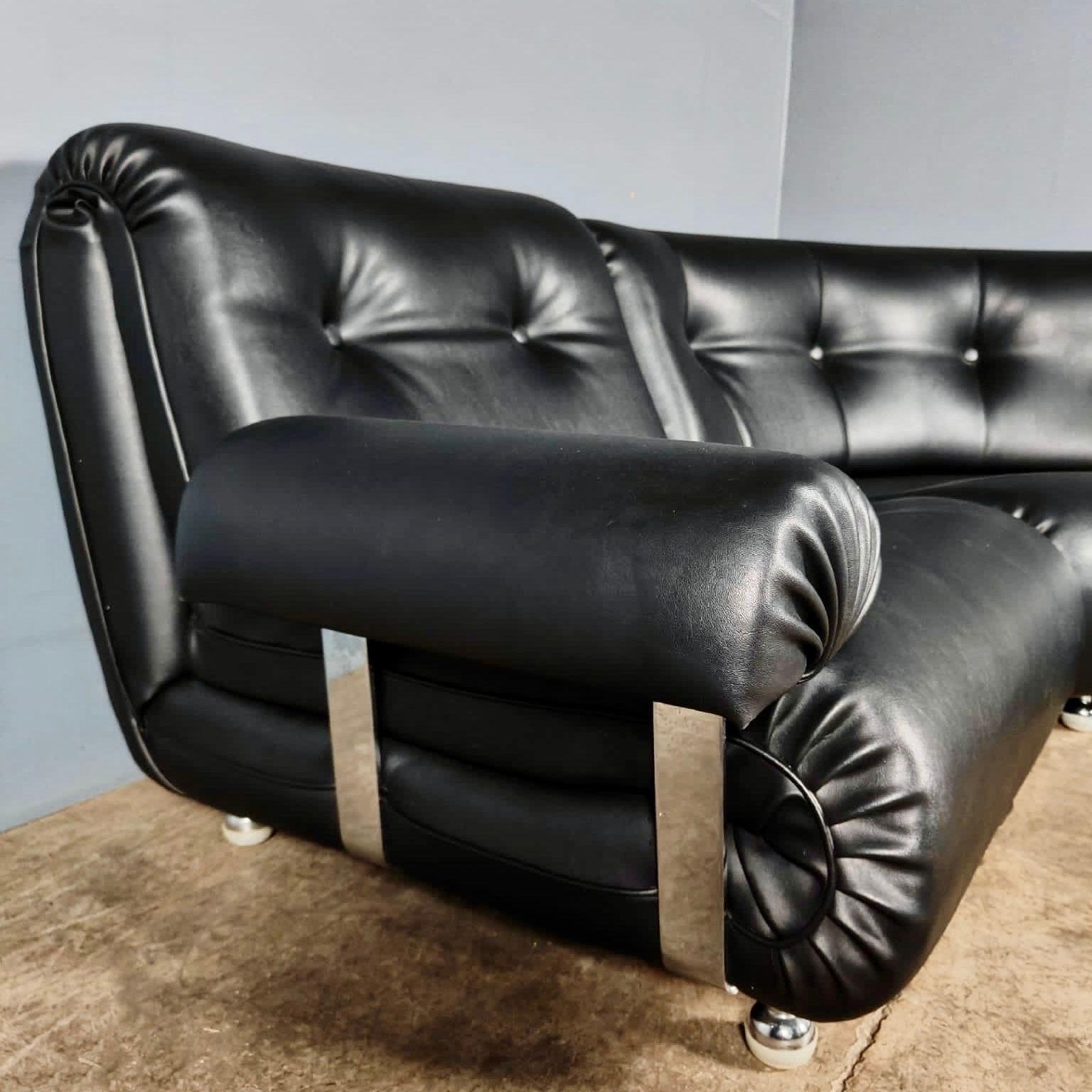 G Plan Modular Corner Sofa/Chair Black Faux Leather Mid Century Vintage Retro 2