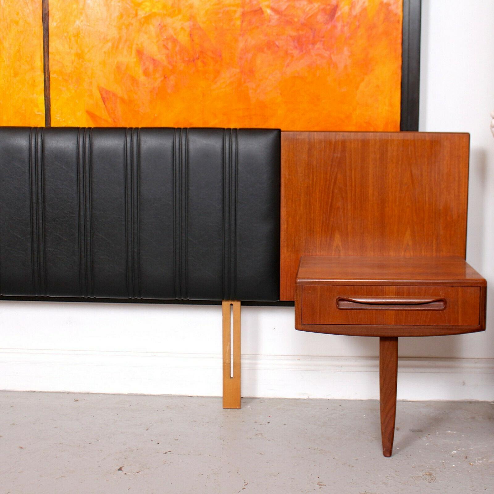 English G Plan Teak Continental Headboard Retro Vintage Floating Nightstands For Sale