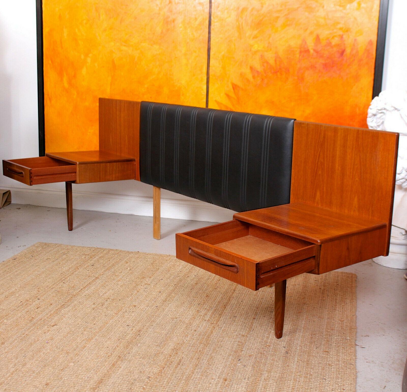 G Plan Teak Continental Headboard Retro Vintage Floating Nightstands In Good Condition For Sale In Newcastle upon Tyne, GB
