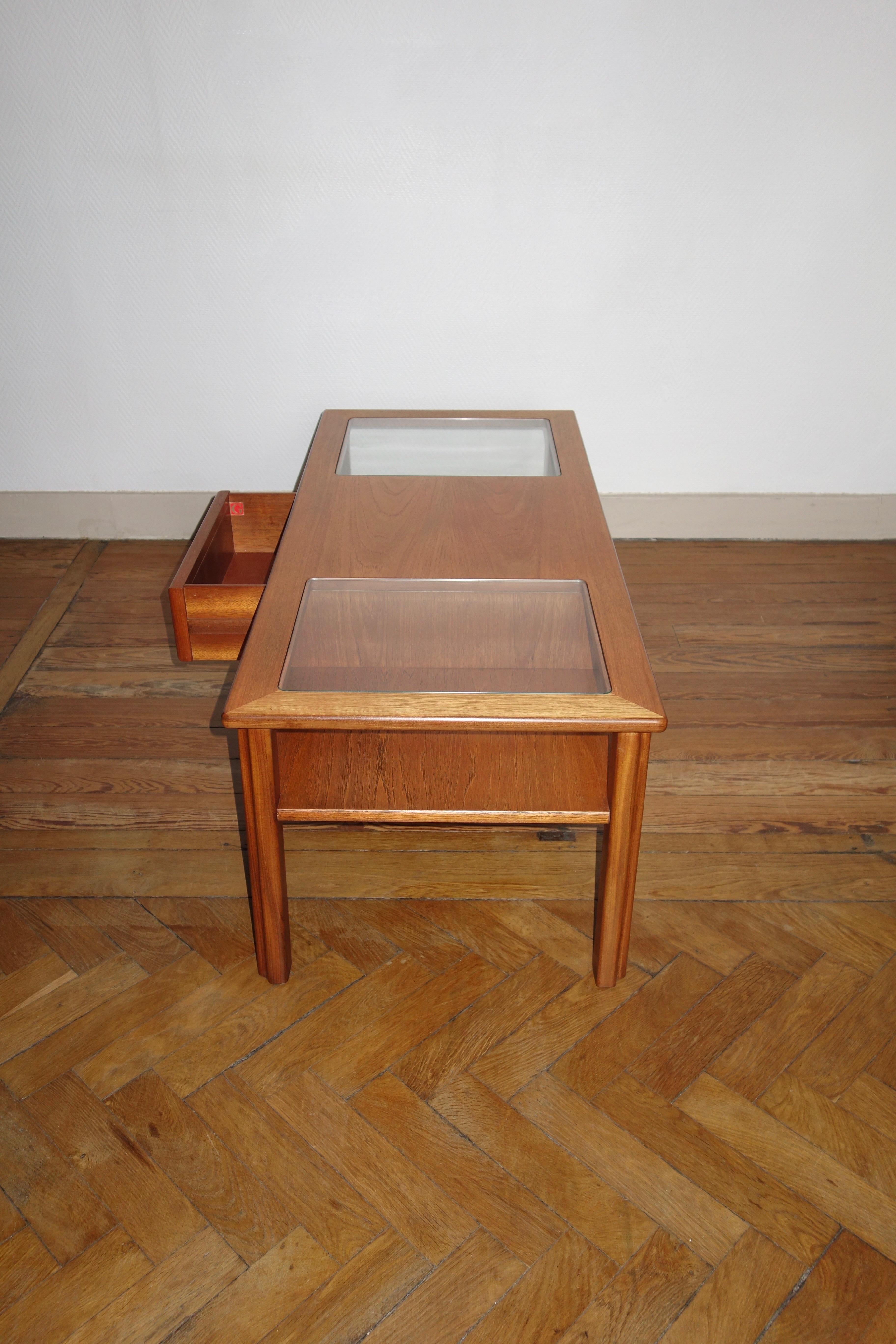 British G Plan Teak & Glass Coffee Table, UK 1970s For Sale