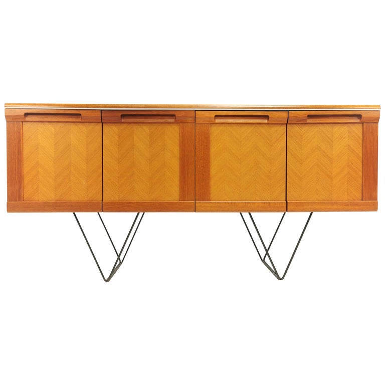 GPlan Teak Herringbone Midcentury Sideboard Floating Hairpin Legs