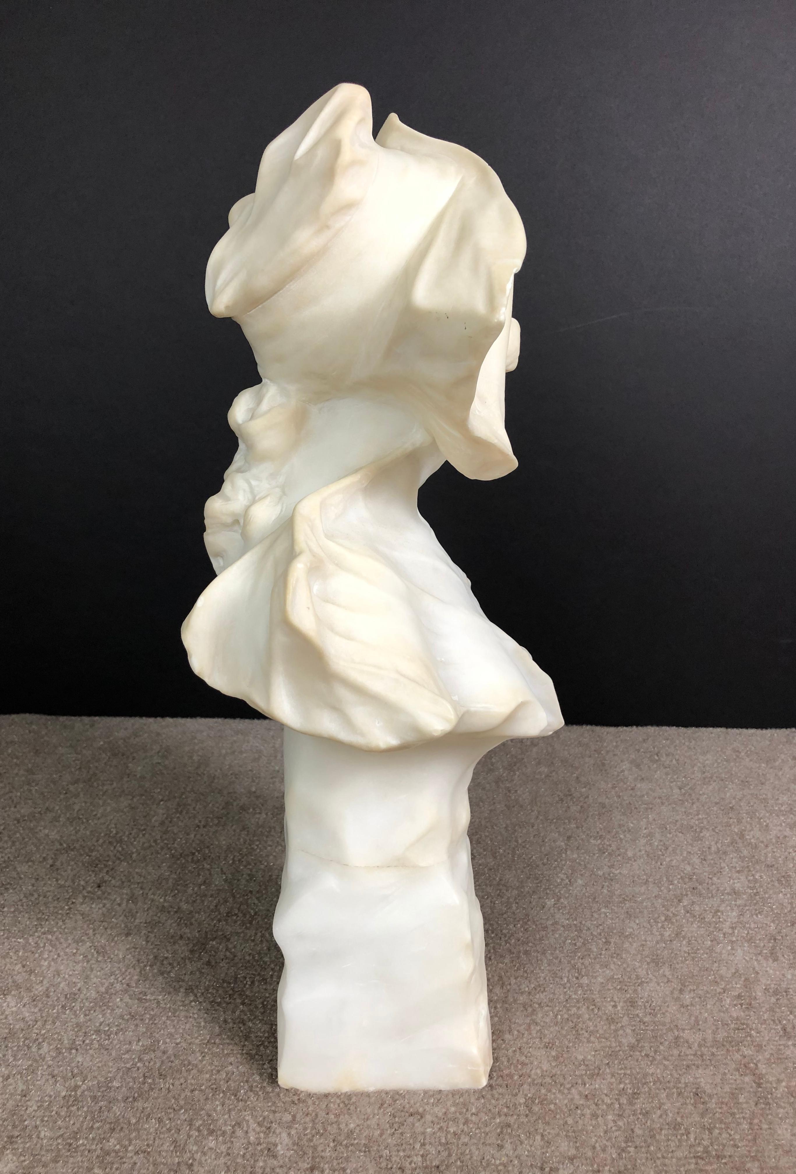 Hand-Carved G. Pochini Italian Alabaster Bust of Young Girl
