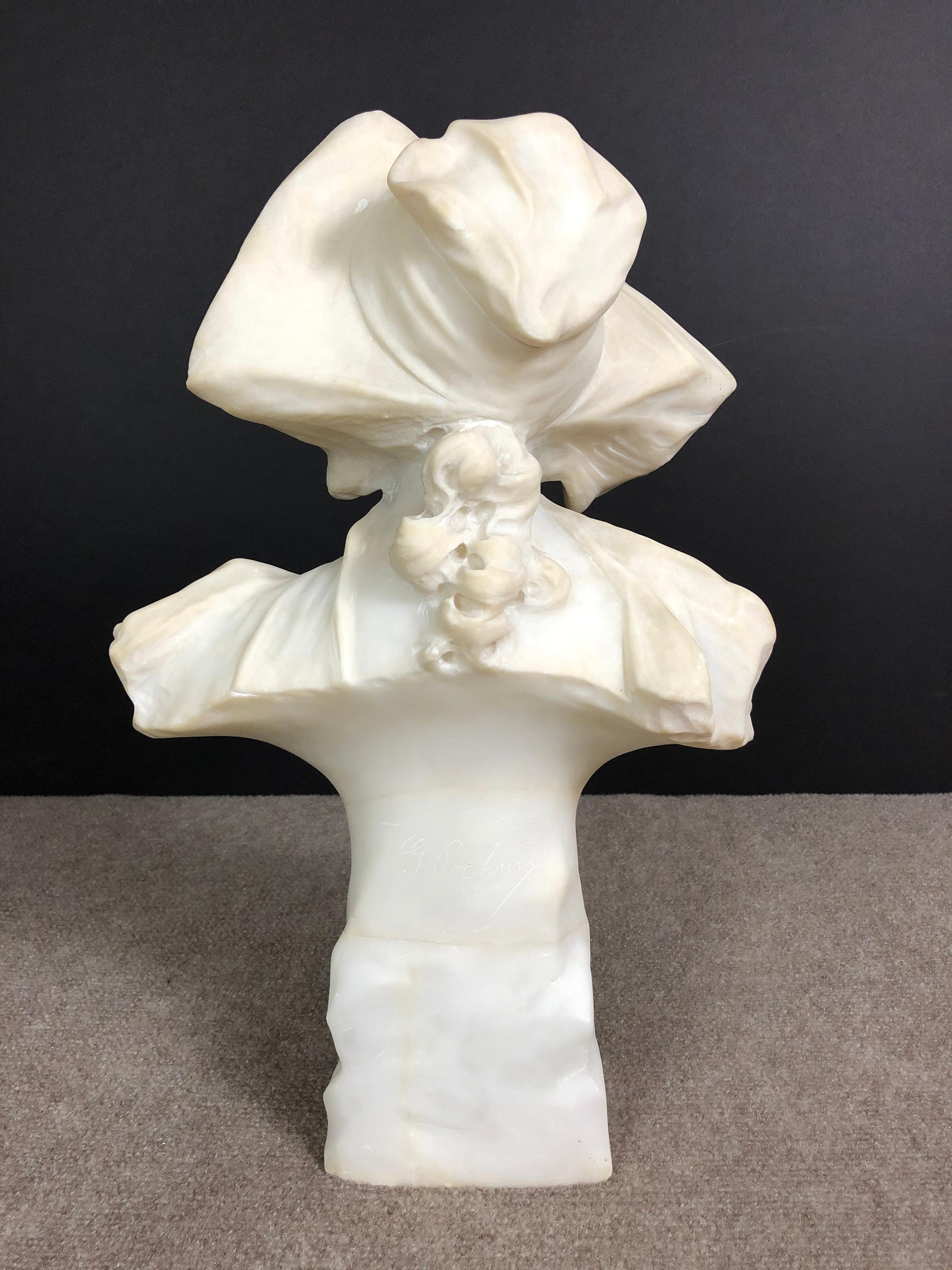 G. Pochini Italian Alabaster Bust of Young Girl In Good Condition In Norwood, NJ