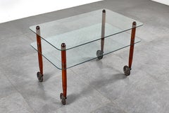 G. Ponti (attr.) for Vitrex Wood and Glass Coffee Table on Wheels, Italy 1940s