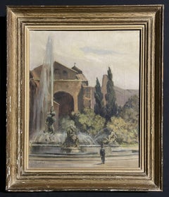 Early 20th Century French Impressionist Signed Oil Painting Classical Fountains