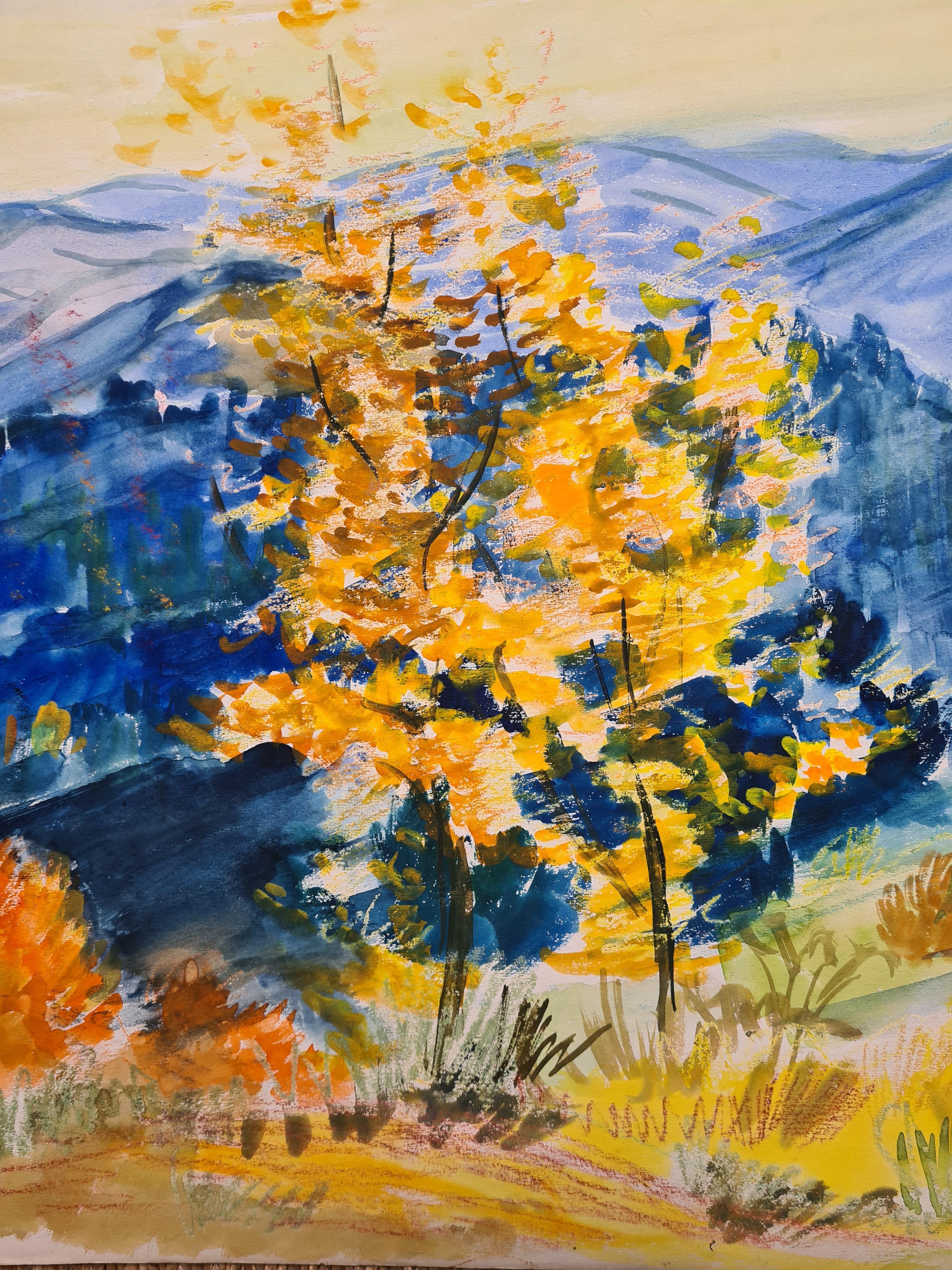 Fauvist Color-Field Landscape, Autumn Leaves. (Farbfeldmalerei), Painting, von G Ricard